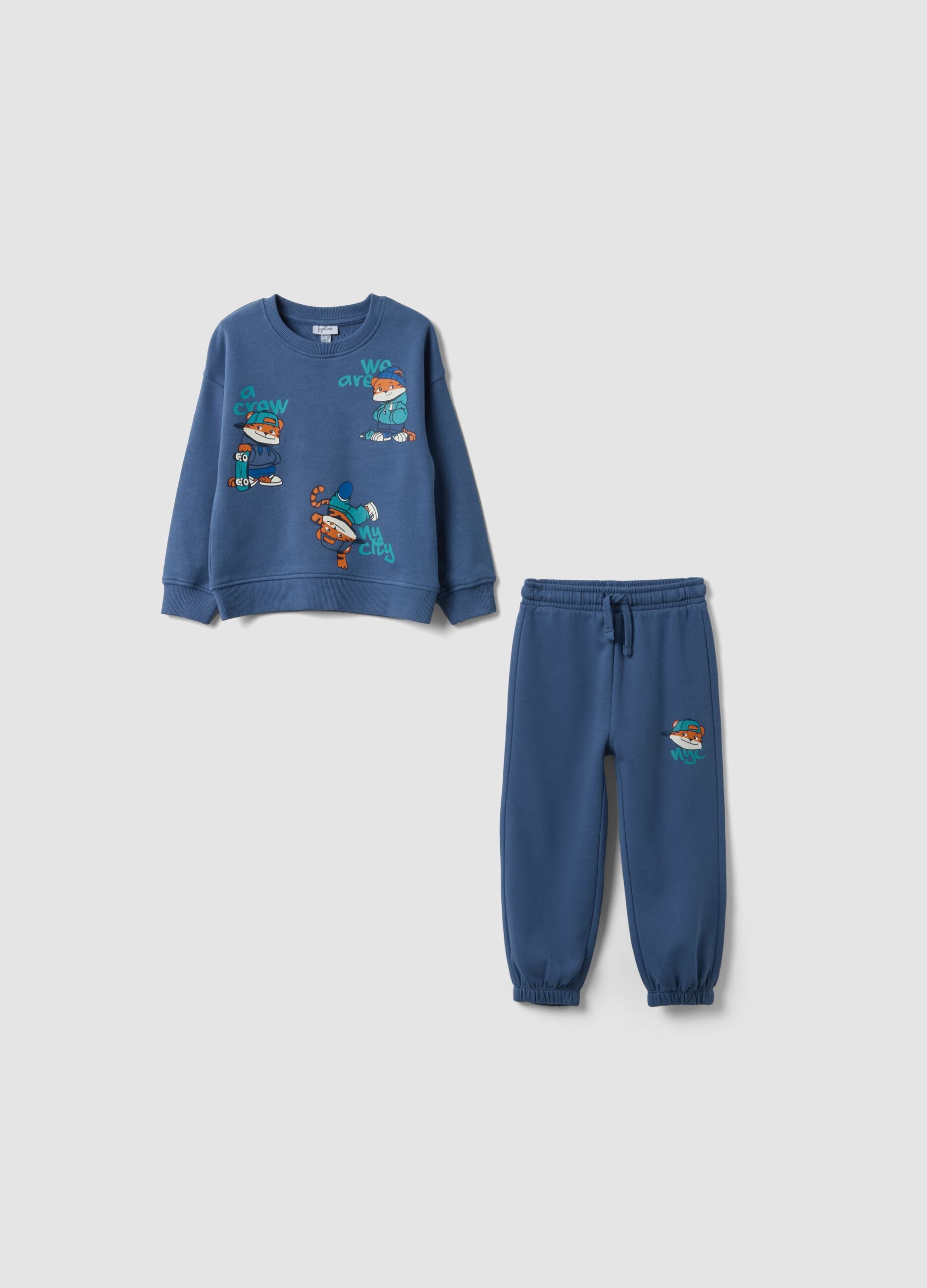 Completo jogging over fit blu in puro cotone per bimbo