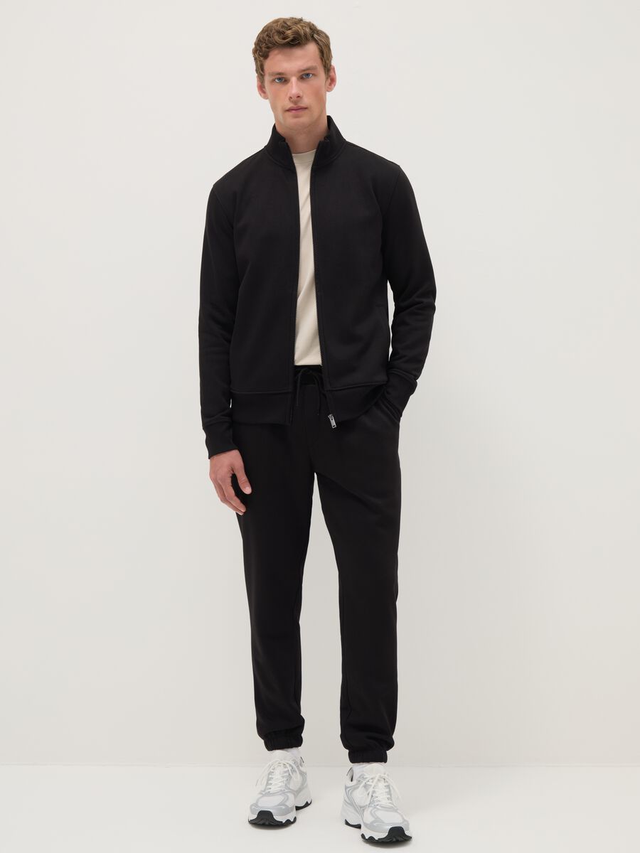 Black cotton-blend regular fit hoodie with full zip_1