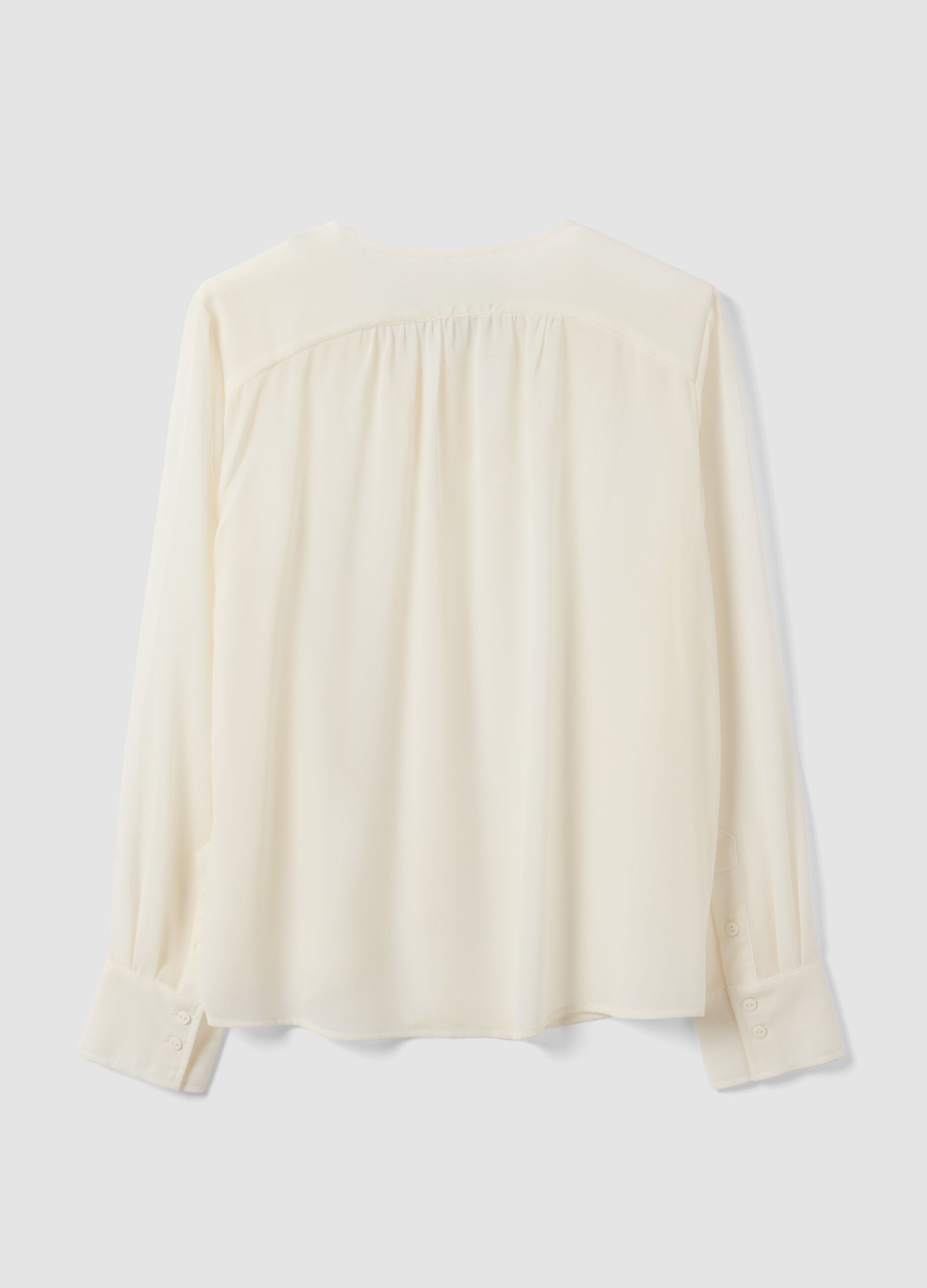 White regular-fit blouse with V-neck and tie detail