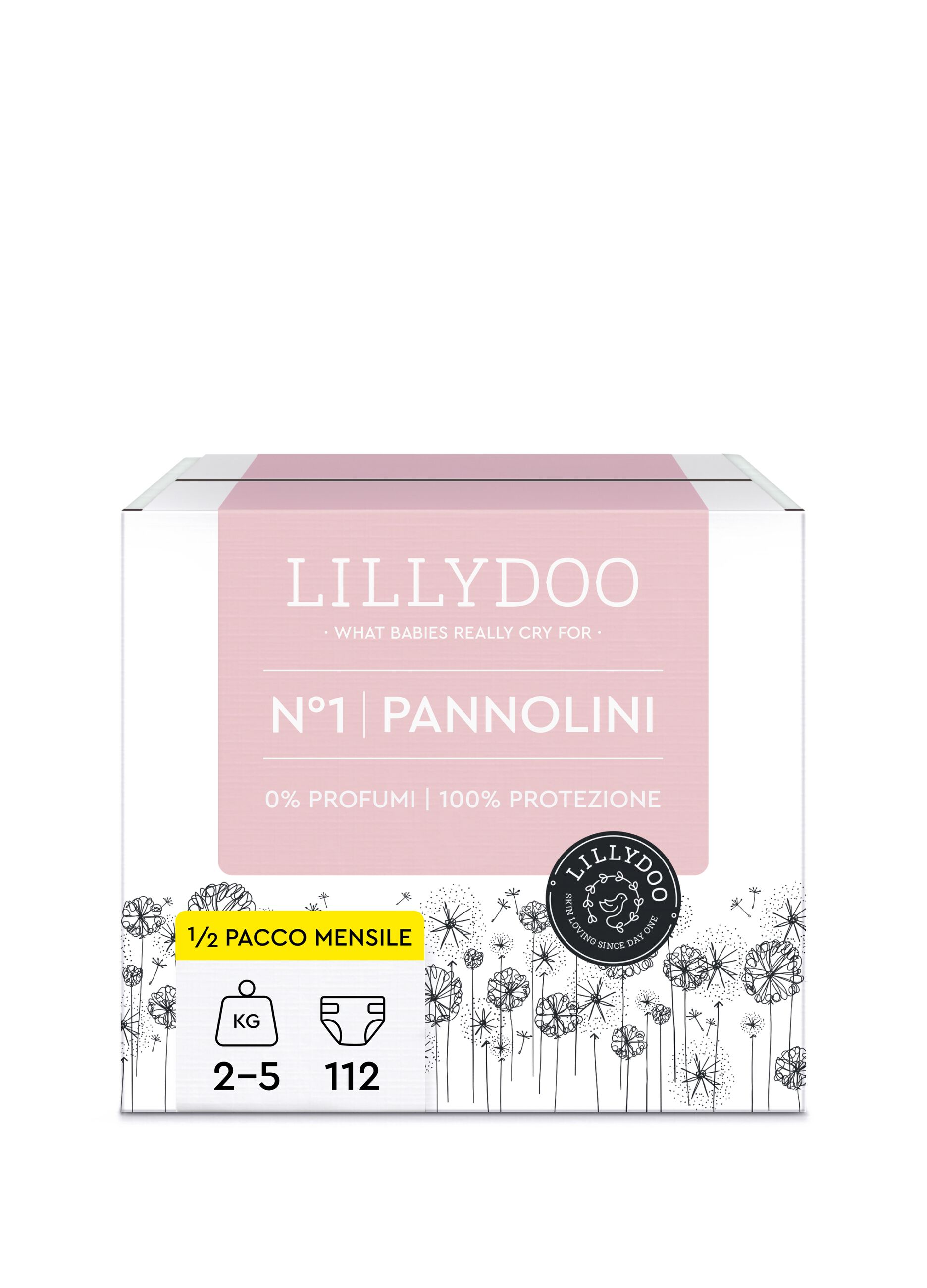 Pannolini multipack da 6 confezioni per pelli sensibili N°1 (2-5 Kg) Lillydoo