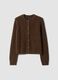 Brown stretchy wool and alpaca crew-neck cardigan_0