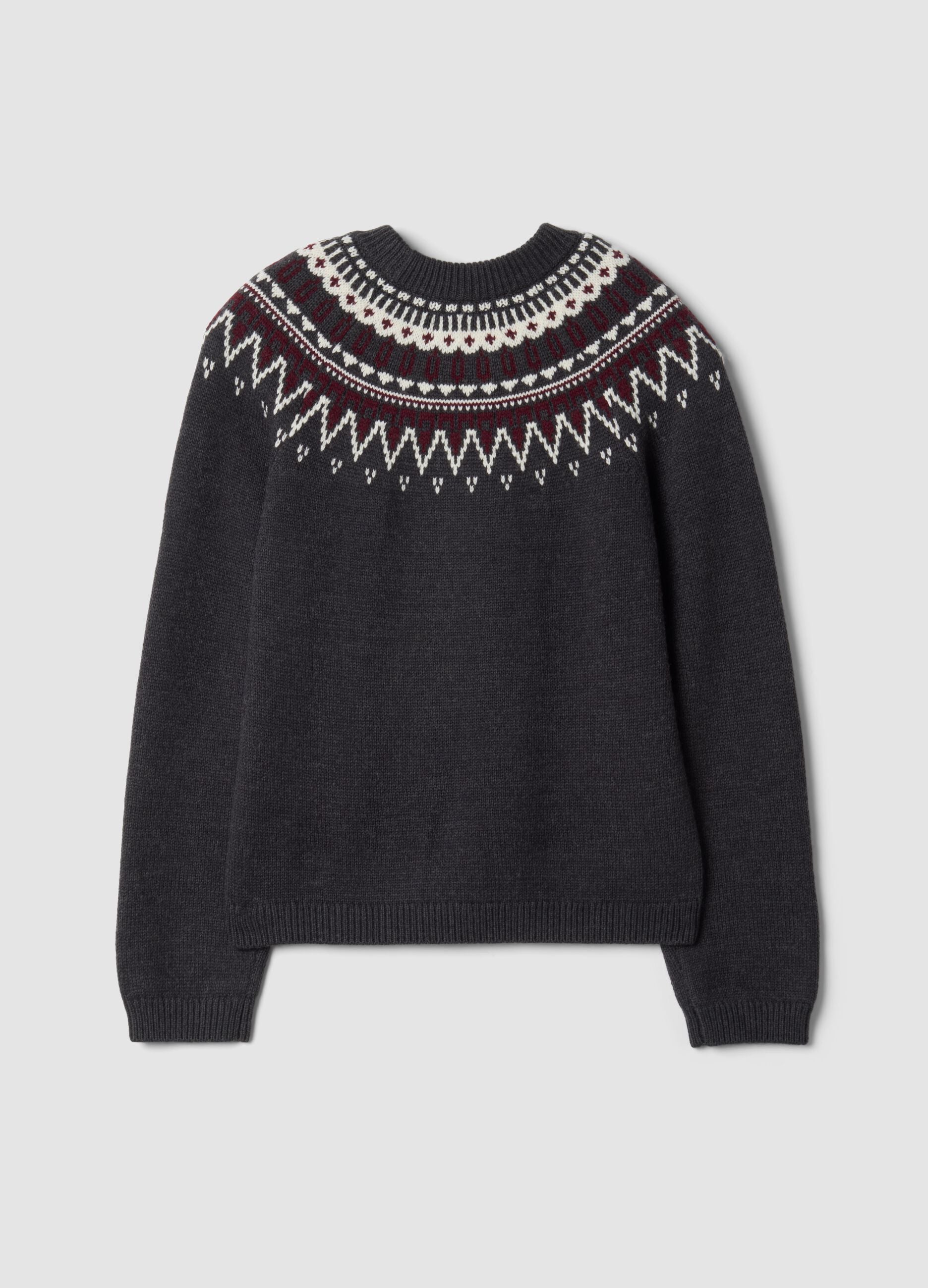 Maglia grigia in misto lana jacquard girocollo over fit