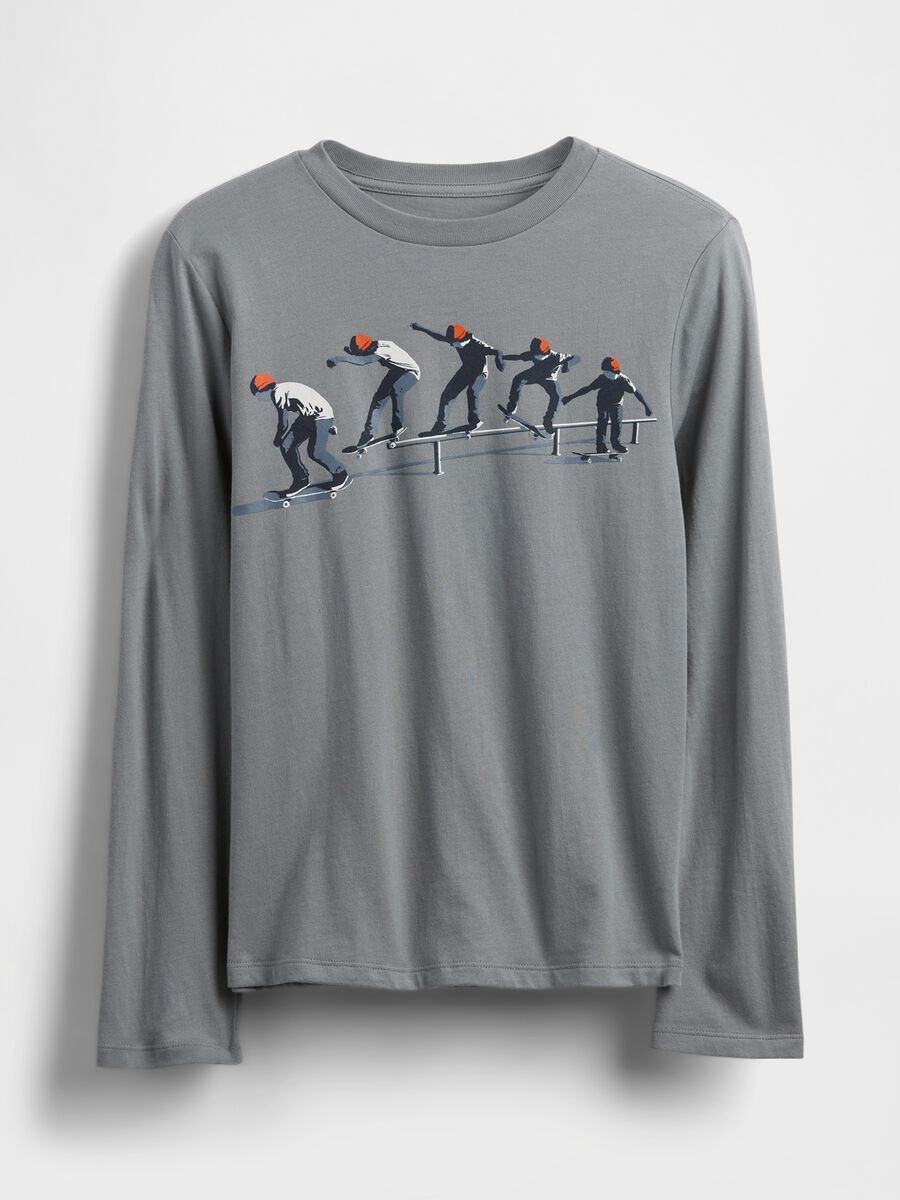 T-shirt grigia a maniche lunghe in cotone_0