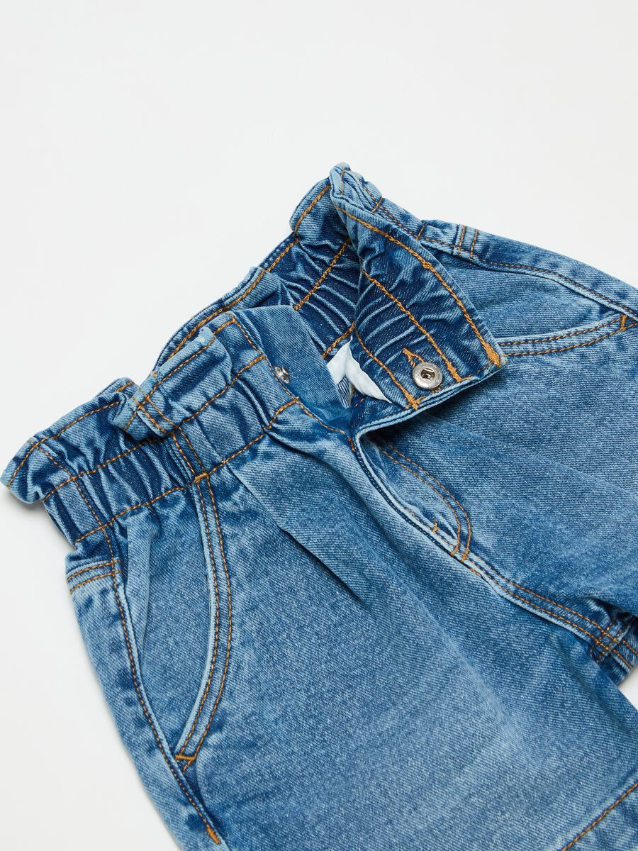 Shorts paper bag in denim con ricamo_2