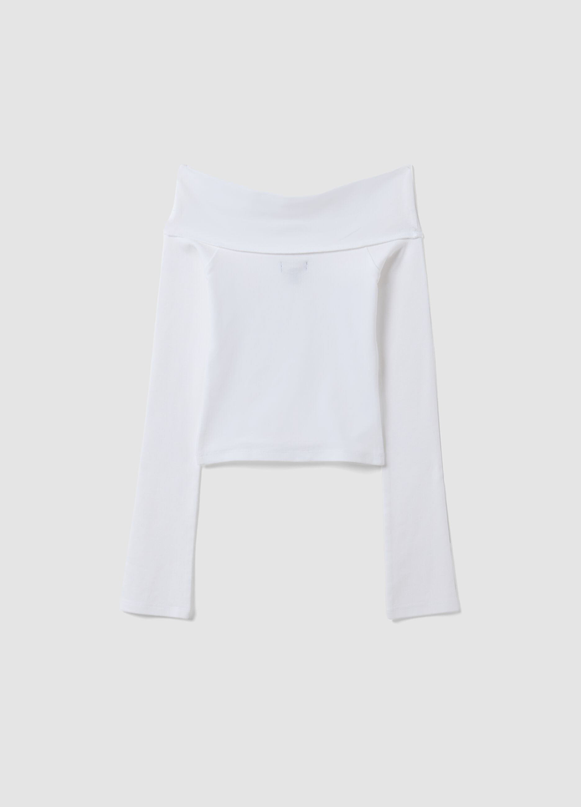 White stretch cotton slim-fit boat-neck T-shirt