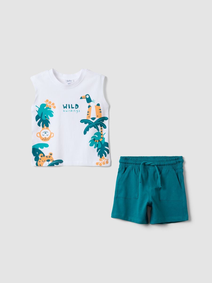 White pure cotton set with top and shorts for baby boy, regular fit_0