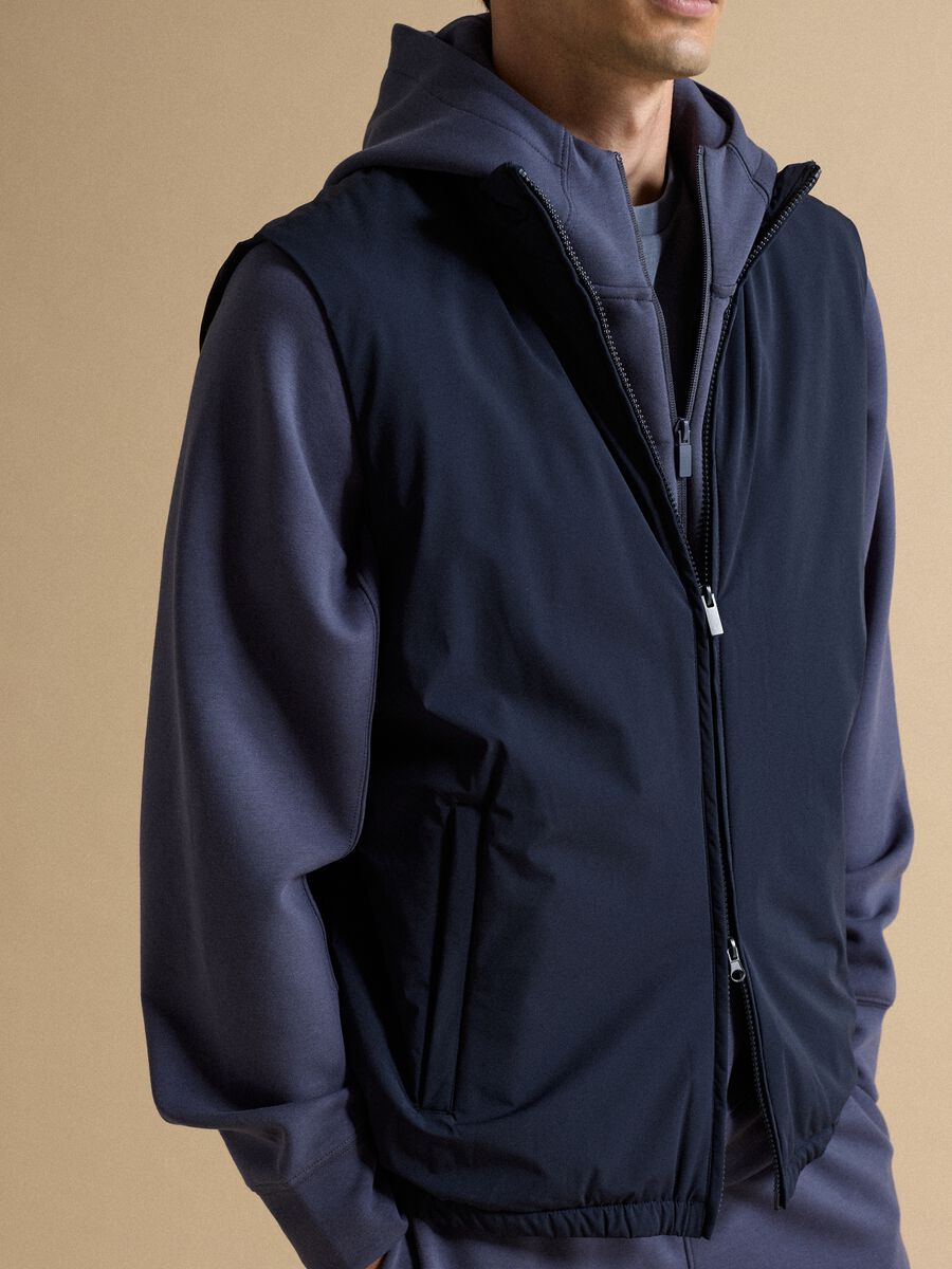 Blue stretch-fabric gilet with zip_3