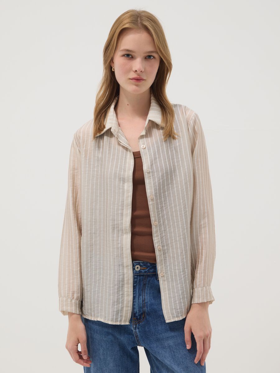 Beige striped lyocell-blend shirt_1