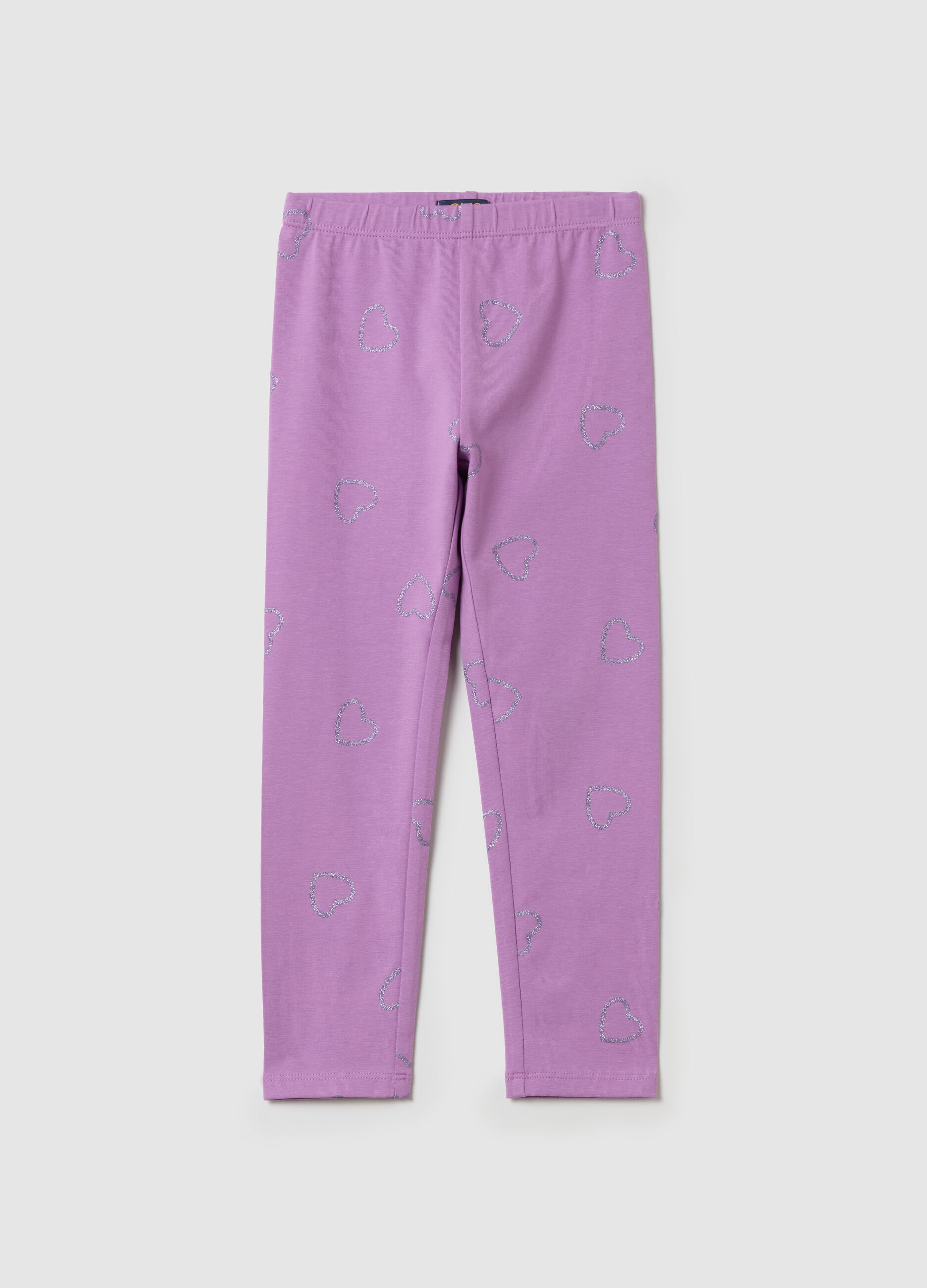 Stretch cotton leggings with glitter print