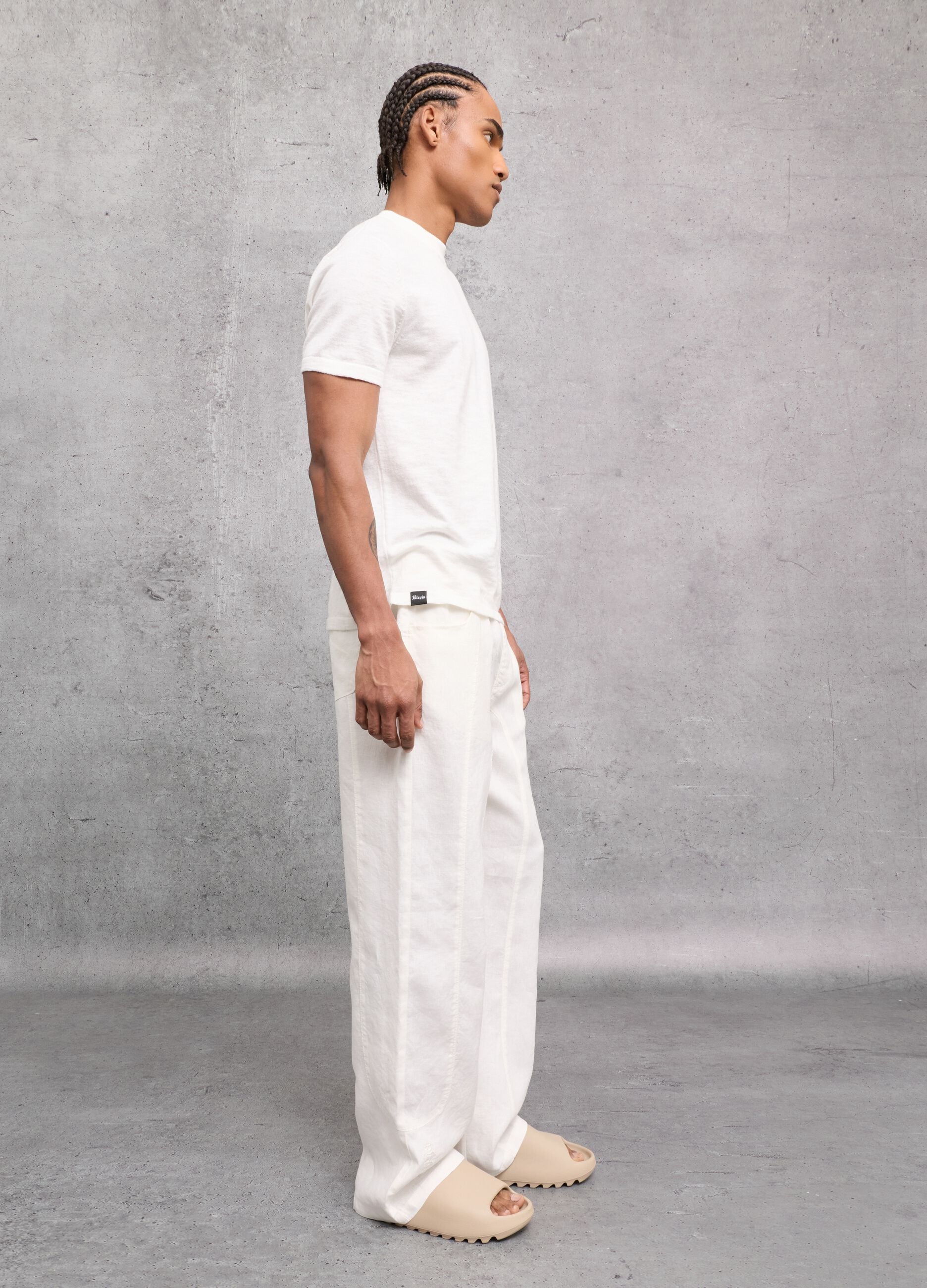 100% Linen Wide-Leg Trousers White