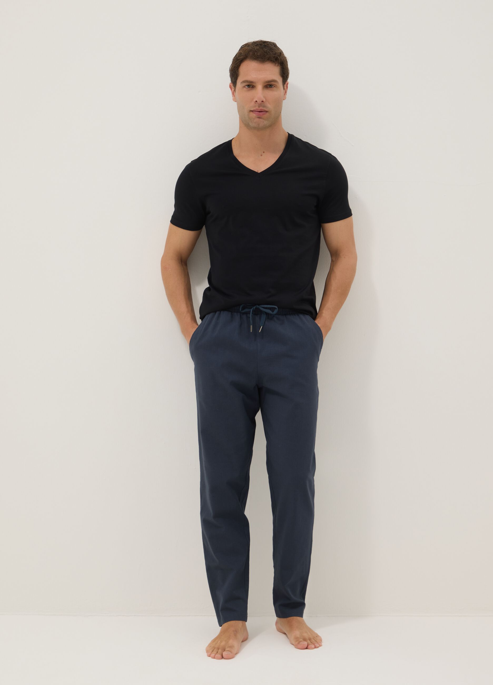 Pantaloni pigiama in misto cotone e lino verdi relaxed fit