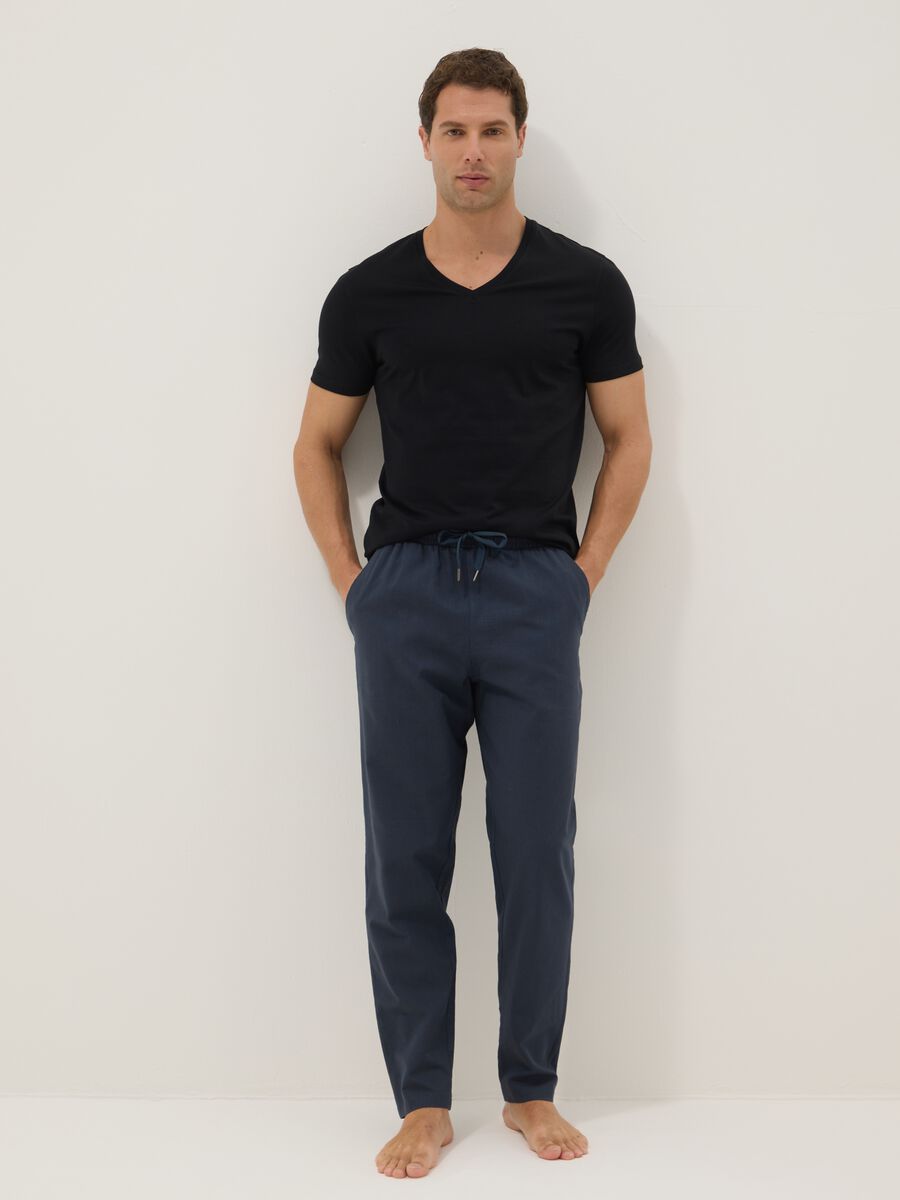 Green cotton-linen blend pyjama trousers, relaxed fit_0