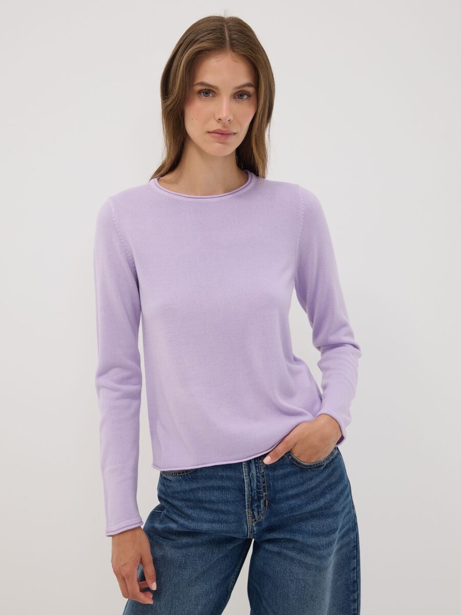 Maglia viola girocollo fitted a maniche lunghe_1