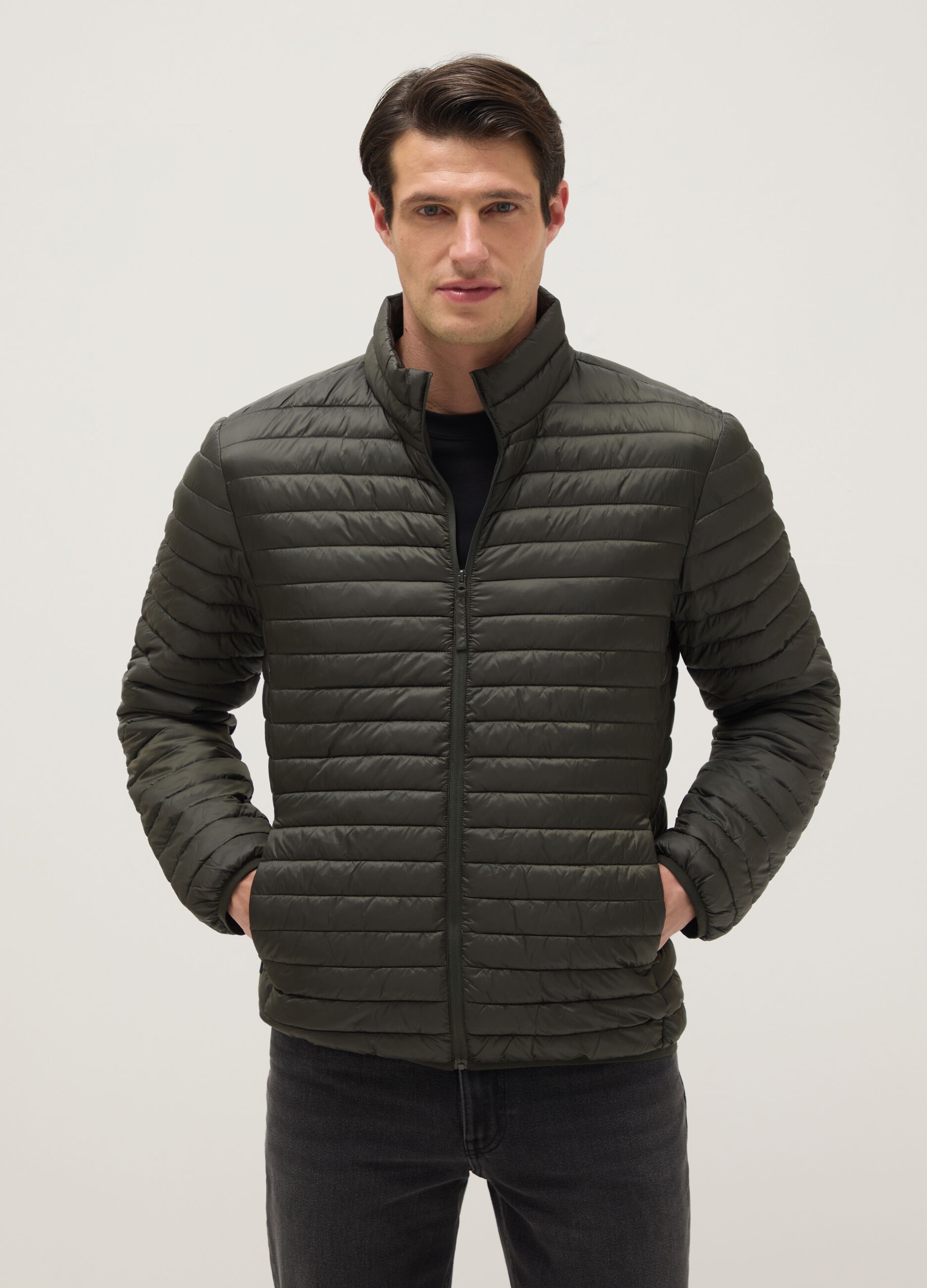 Green padded jacket with zip and regular fit