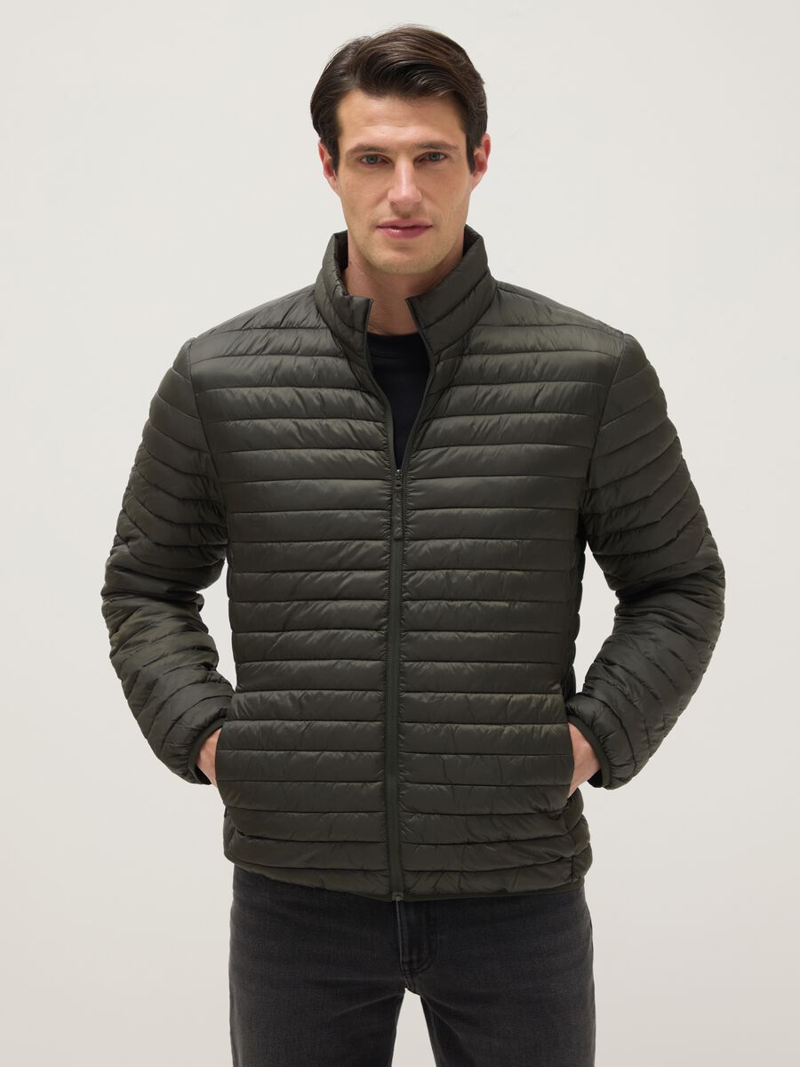 Green padded jacket with zip and regular fit_0