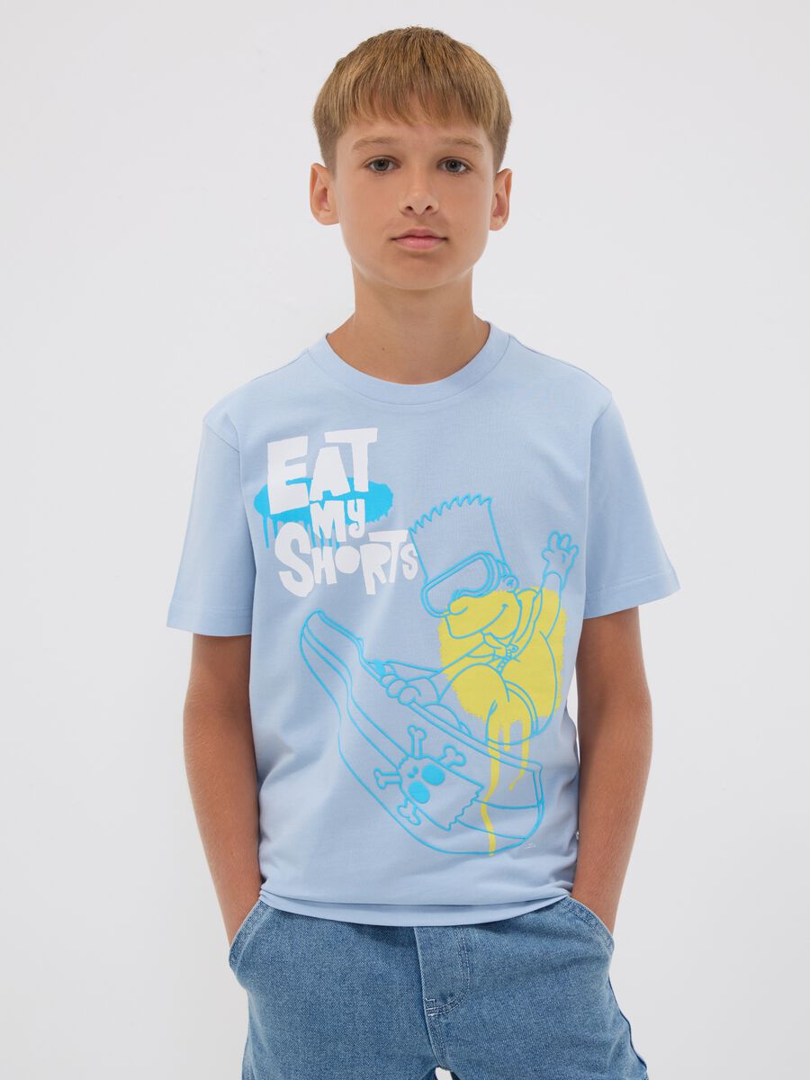 Boys&rsquo; light blue pure cotton T‑shirt with Simpsons print_0