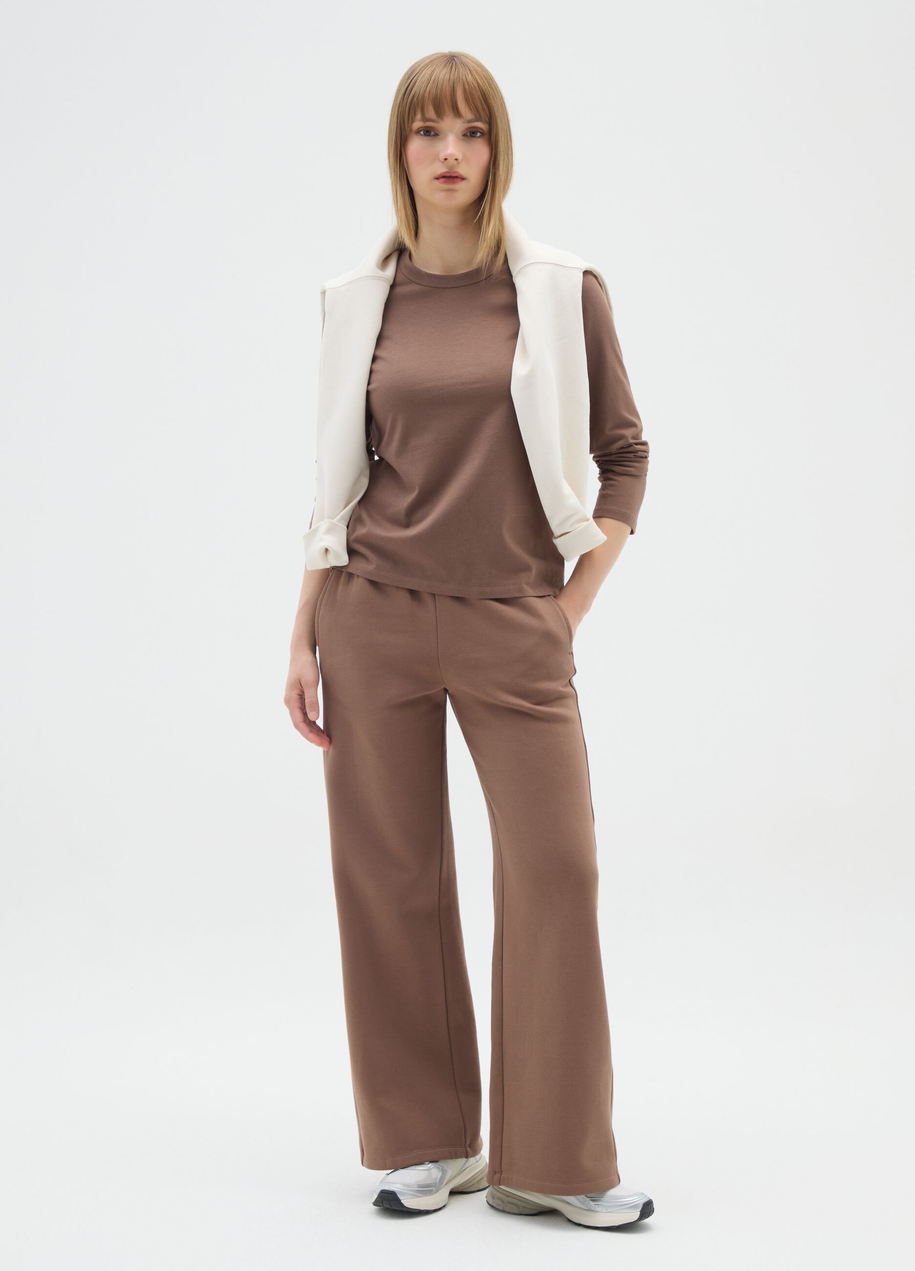 Regular fit brown pure cotton sweater