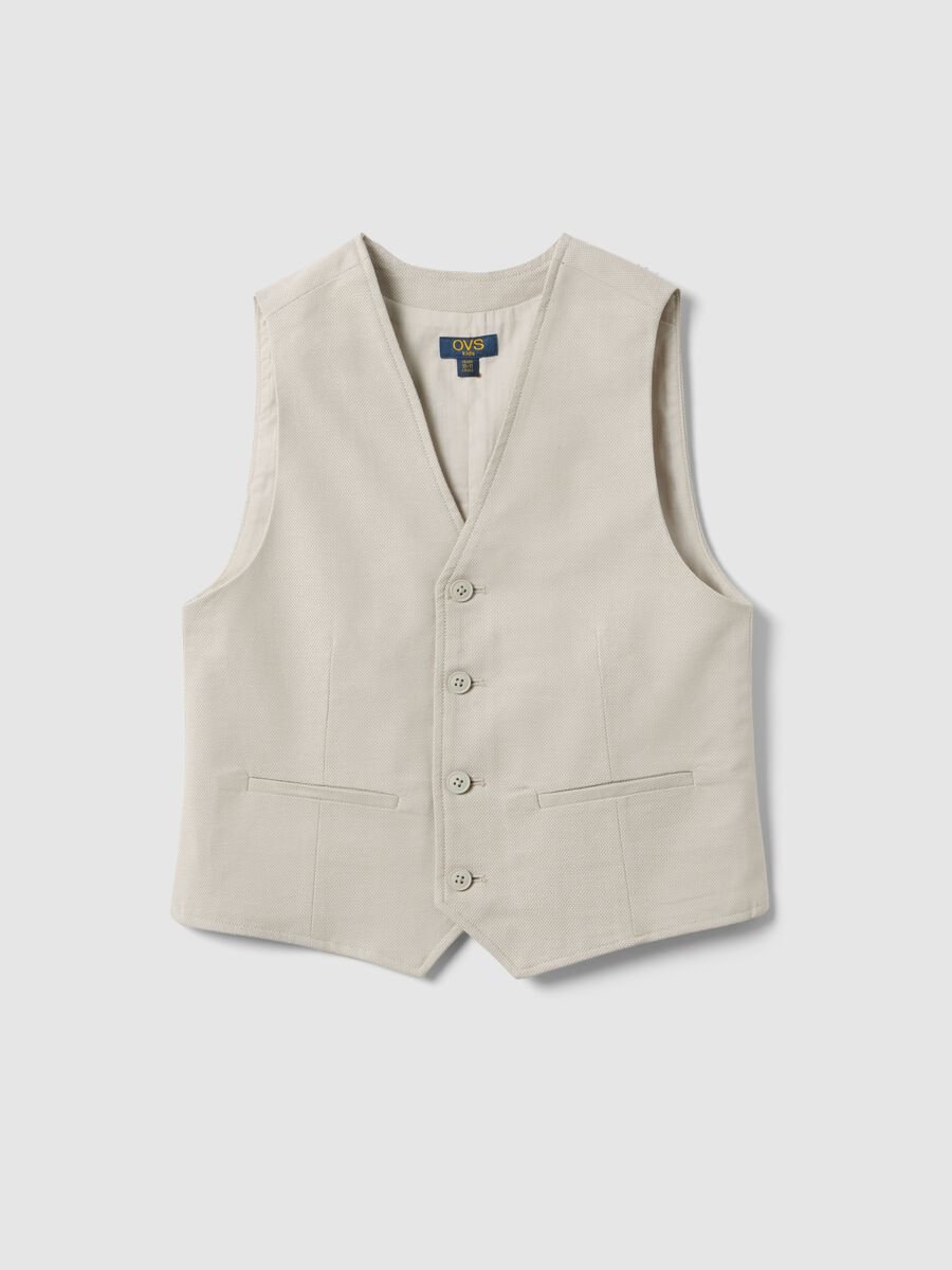 Gilet in cotone elasticizzato beige da ragazzo slim fit_0