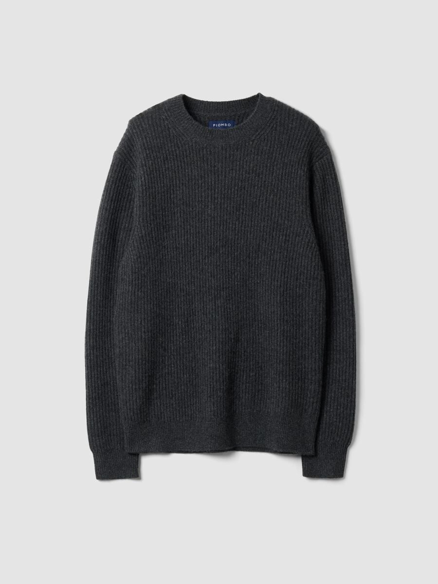 Maglia grigia in puro cashmere a costine regular fit_0