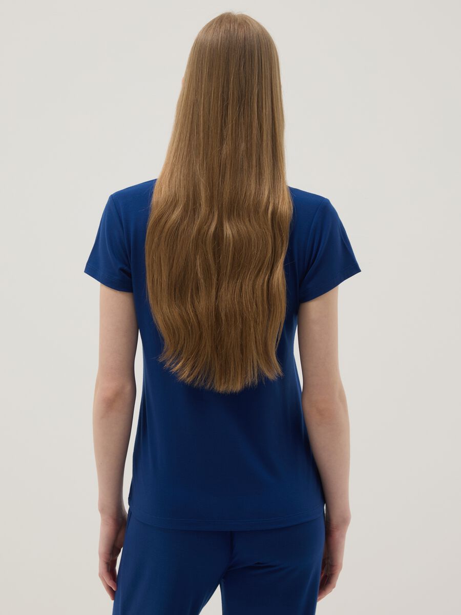 Blue Regular Fit Stretch Viscose Blend Pyjama Top_2