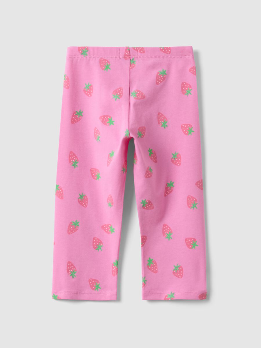 Leggings skinny in cotone biologico elasticizzato rosa da bambina_1