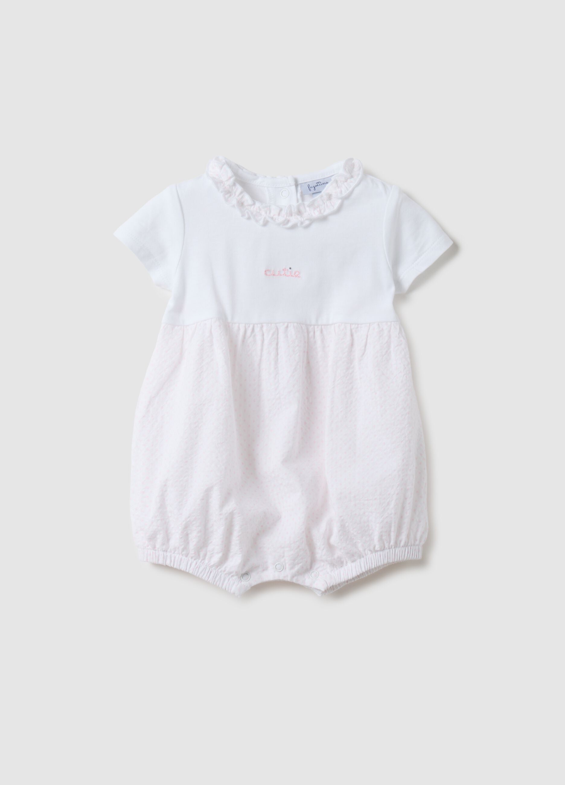 Multicoloured pure cotton baby girl's romper with a ruffled collar