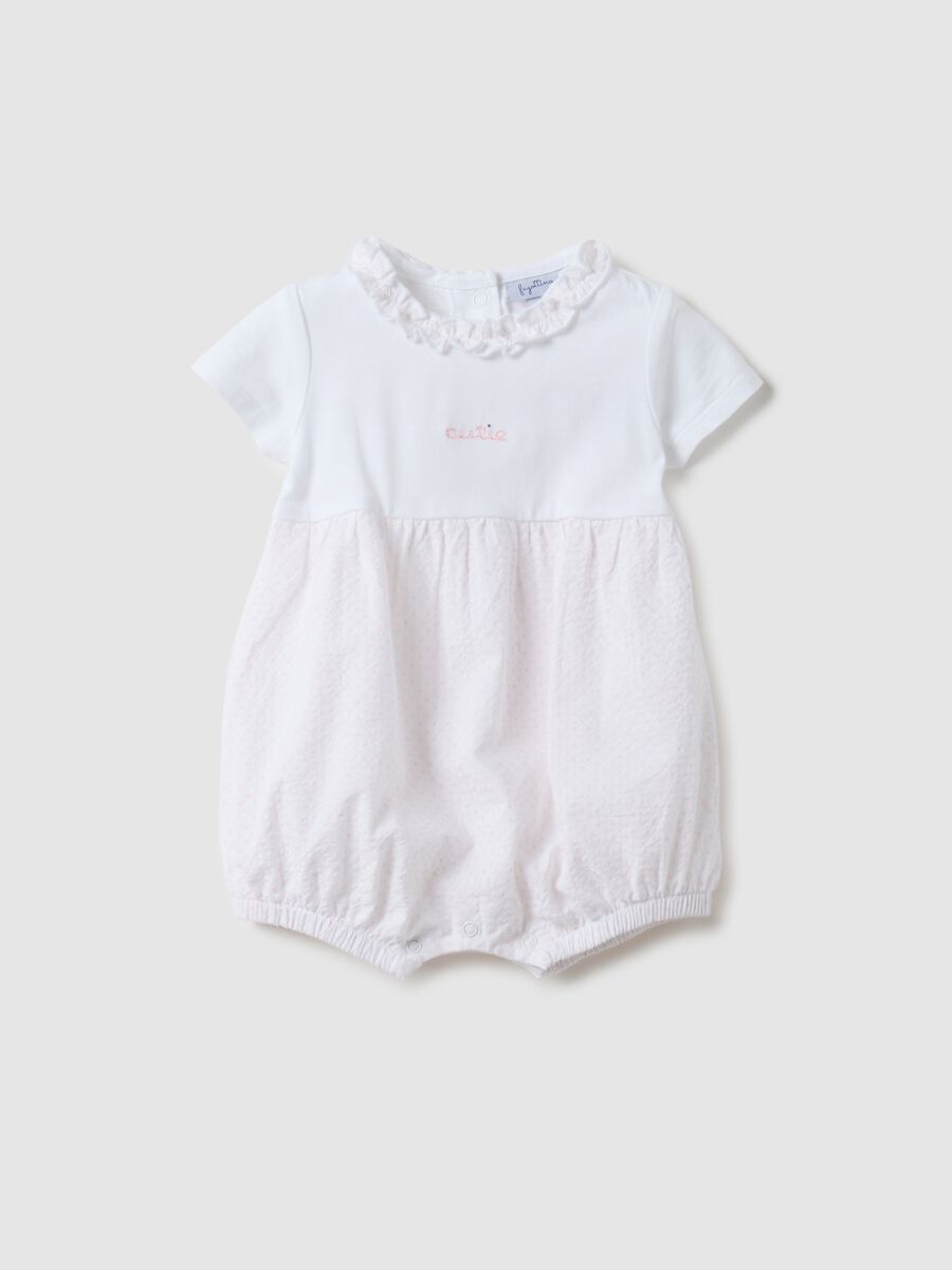 Pagliaccetto in puro cotone multicolor da neonata con collo a volant_0