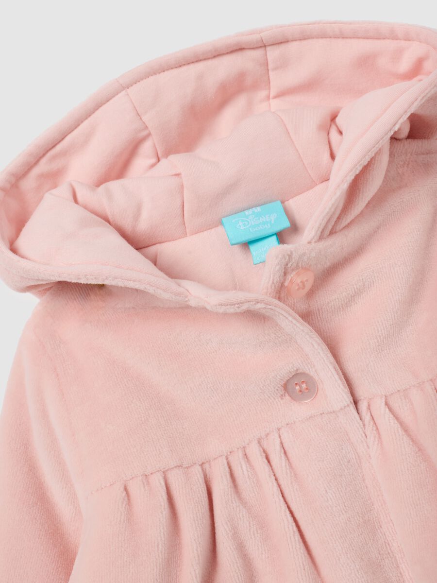 Pink velour regular fit baby jacket with buttons_3
