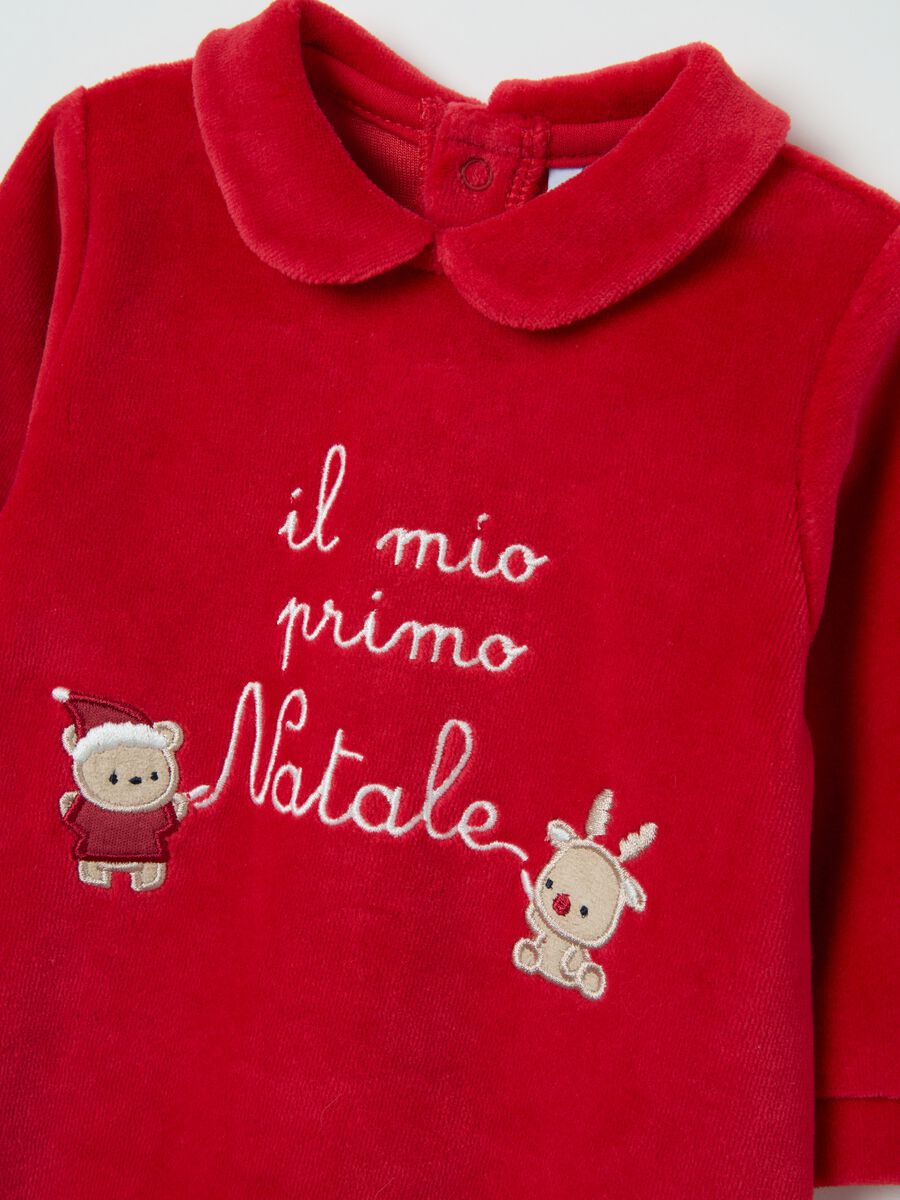 Tutina natalizia da neonato in misto cotone rossa a maniche lunghe_2