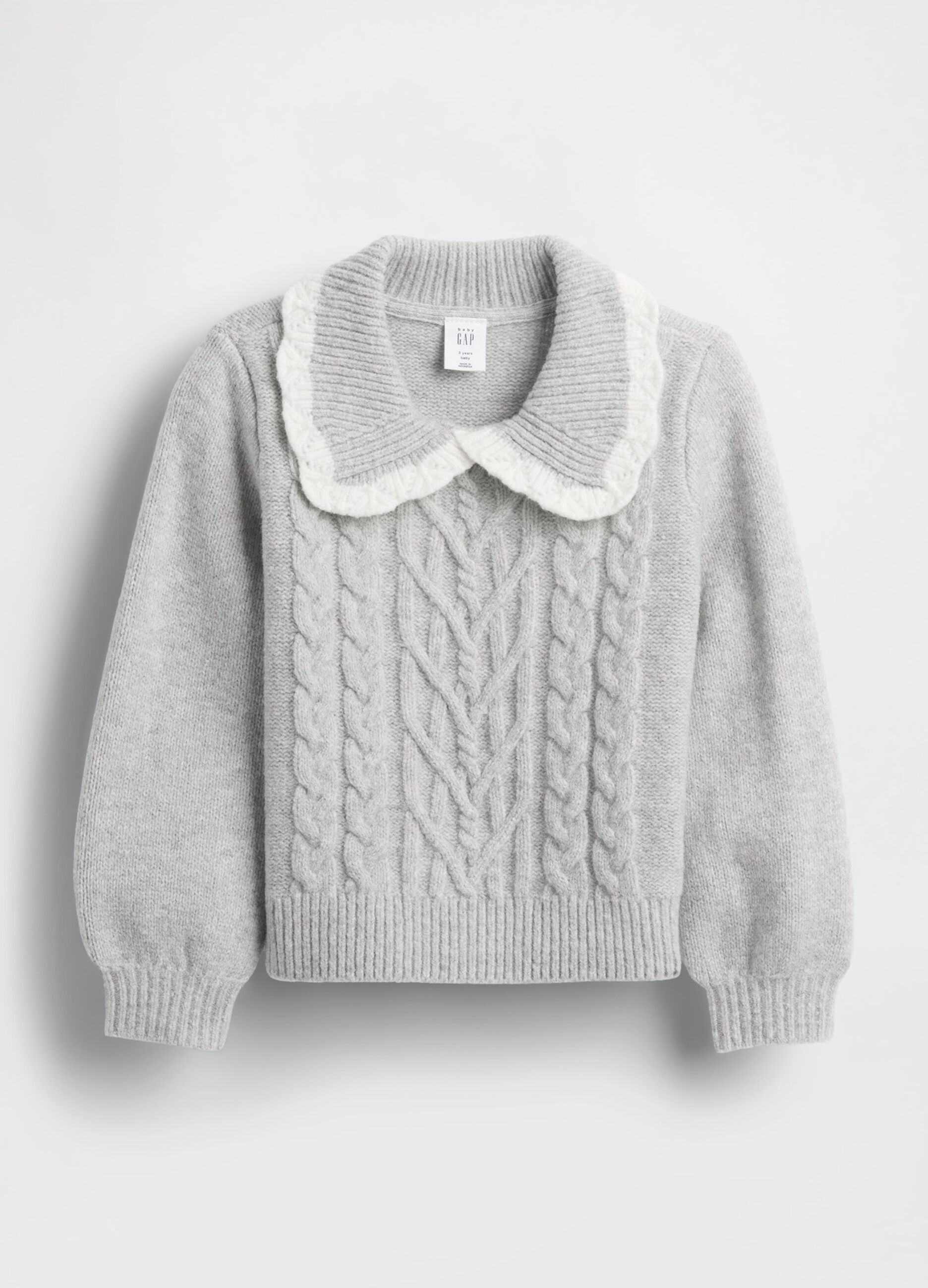 Grey girl's sweater with lace collar