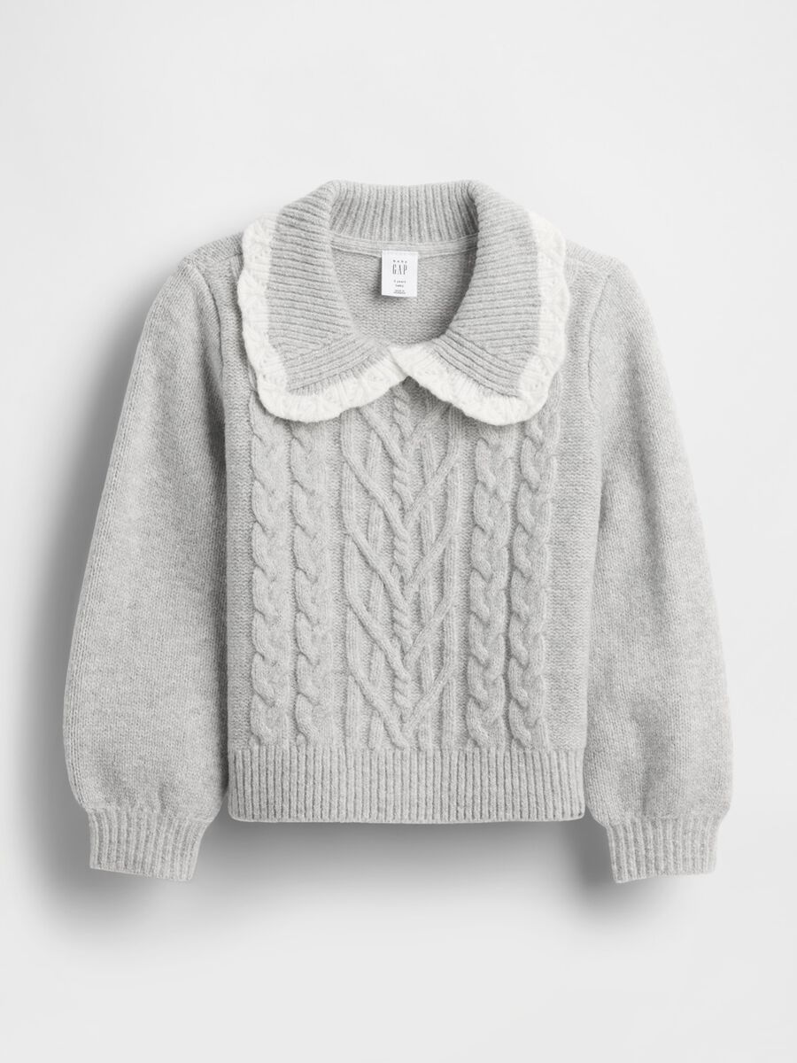 Grey girl's sweater with lace collar_1