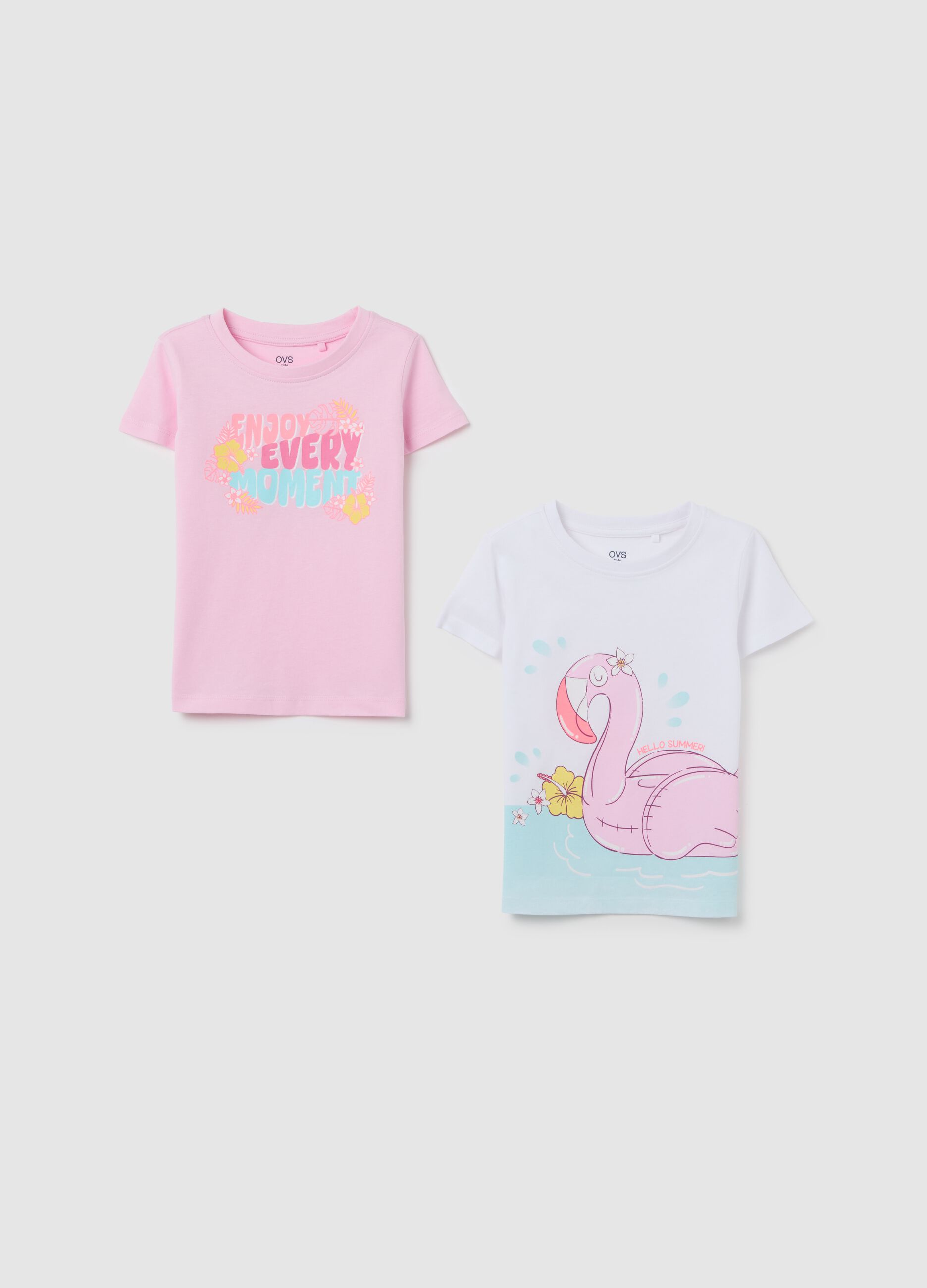 Bipack t-shirt da bambina in puro cotone multicolor regular fit