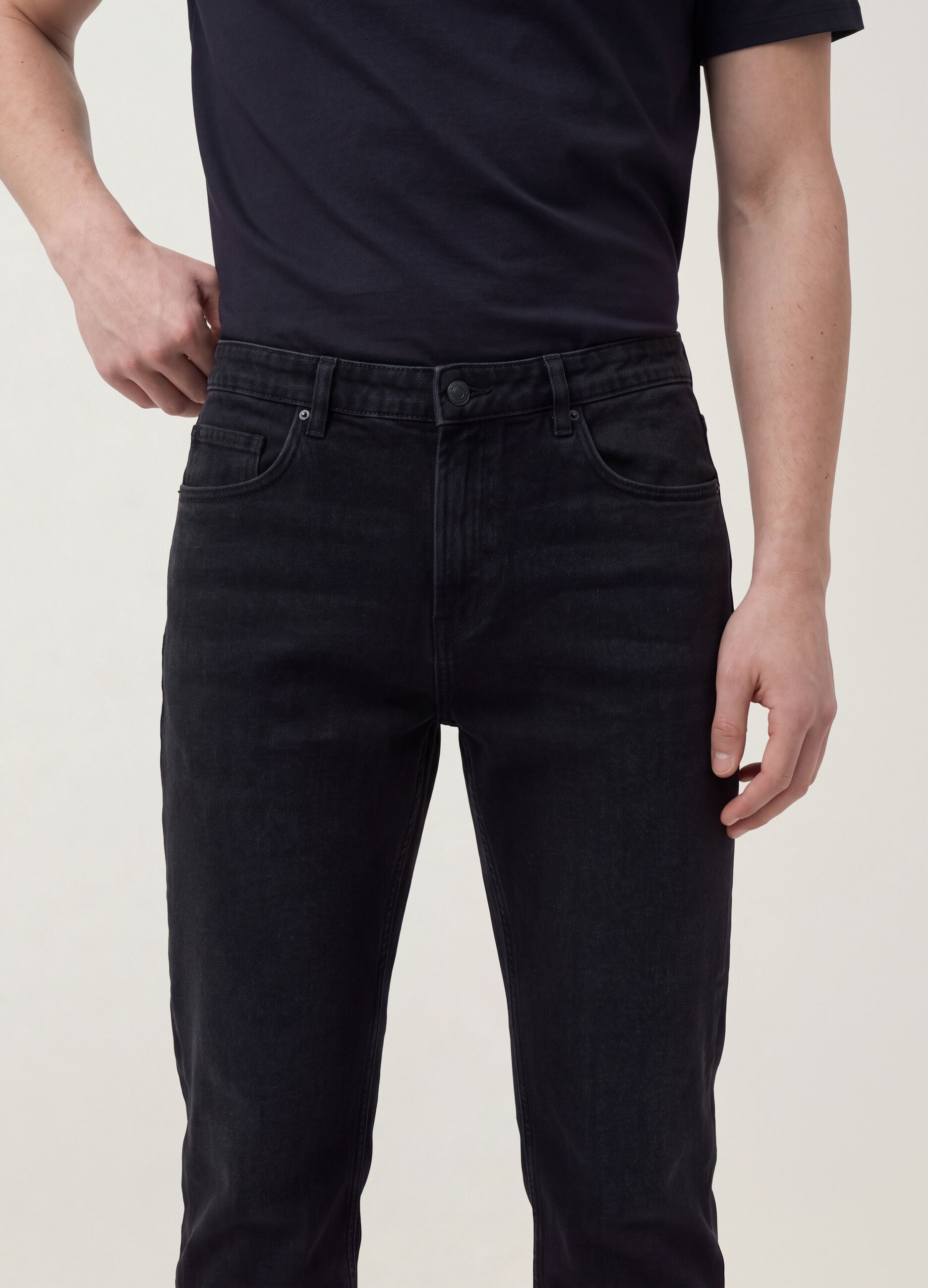 Black denim jeans in cotton-viscose blend, regular fit