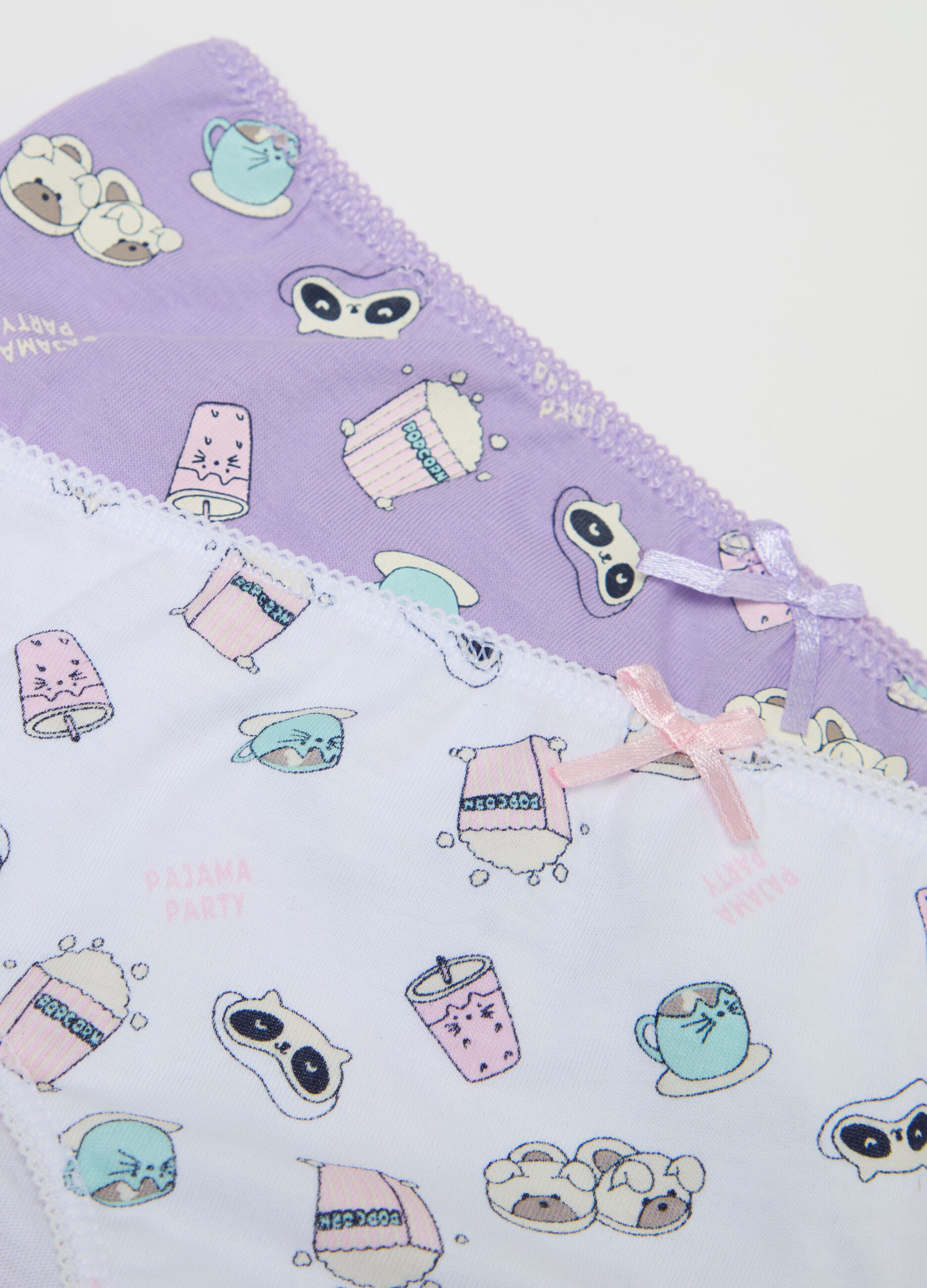 Five-pack briefs in cotton with bow and print