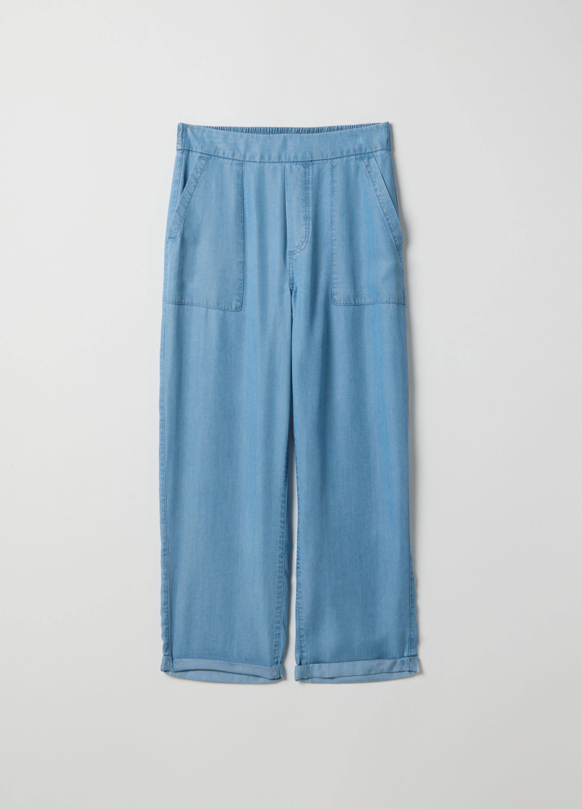 Light blue denim jeans in pure lyocell with elasticated waist, relaxed fit