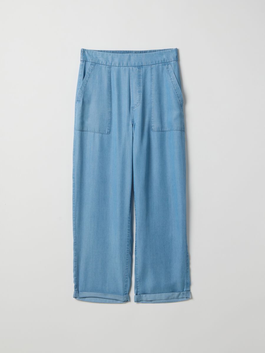 Light blue denim jeans in pure lyocell with elasticated waist, relaxed fit_4