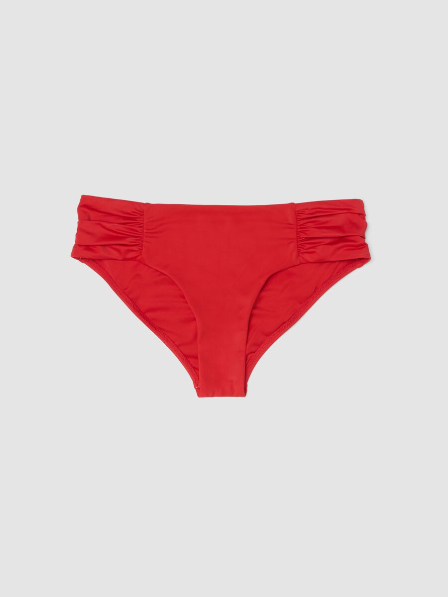 Red bikini bottoms in stretch fabric with ruched details, regular fit_4