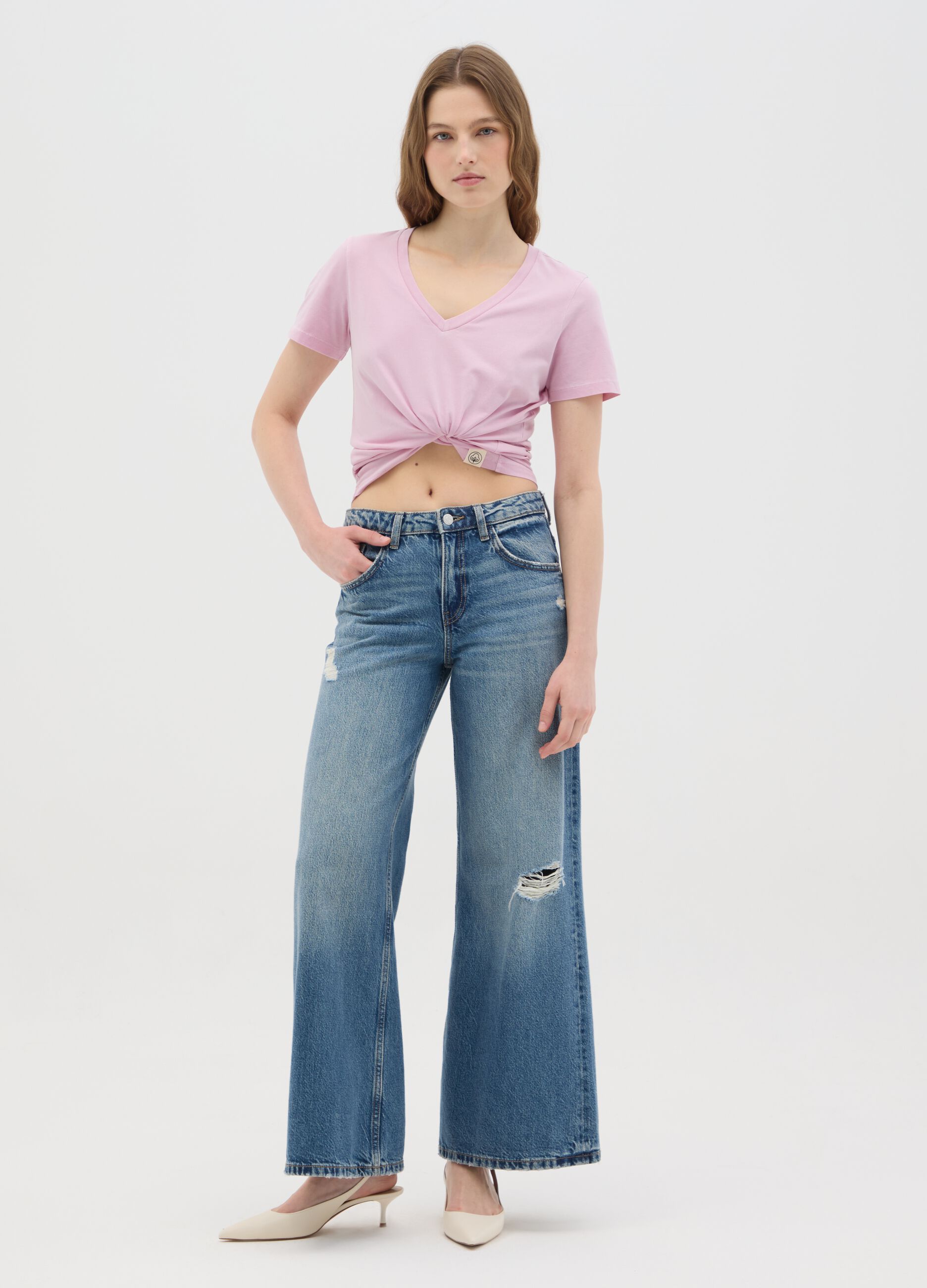 Women’s pink regular-fit T-shirt in 100% cotton with round neck