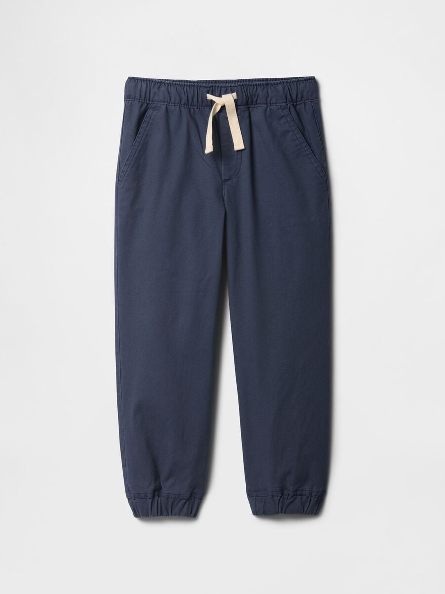 Pantaloni jogger blu in cotone elasticizzato_0