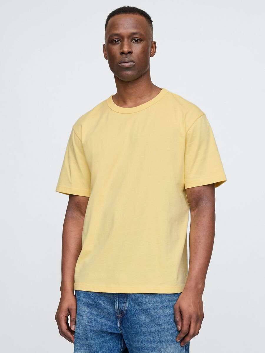 Short Sleeve Yellow Cotton T-shirt_0