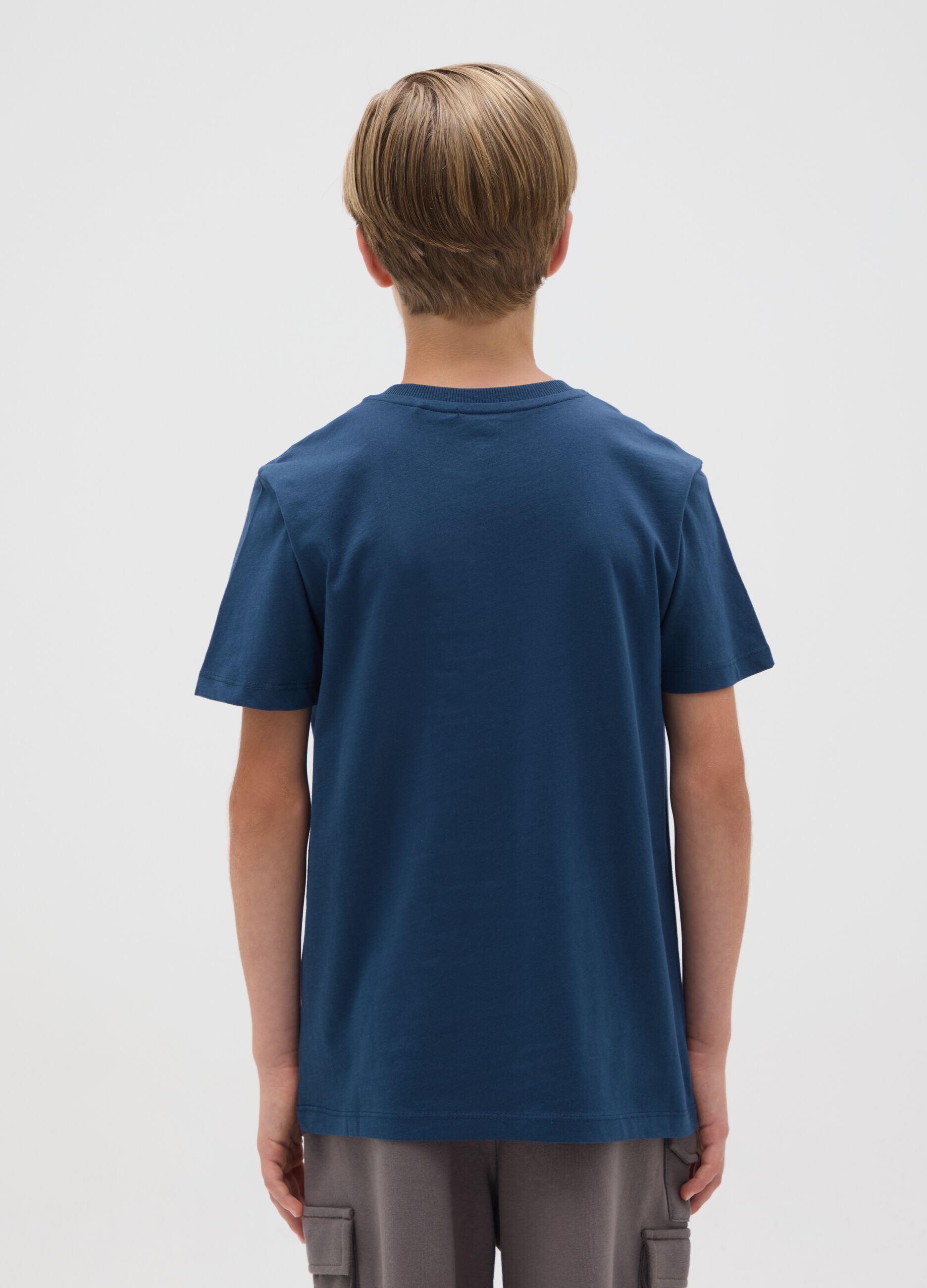 Boys' blue pure cotton regular fit T-shirt with print