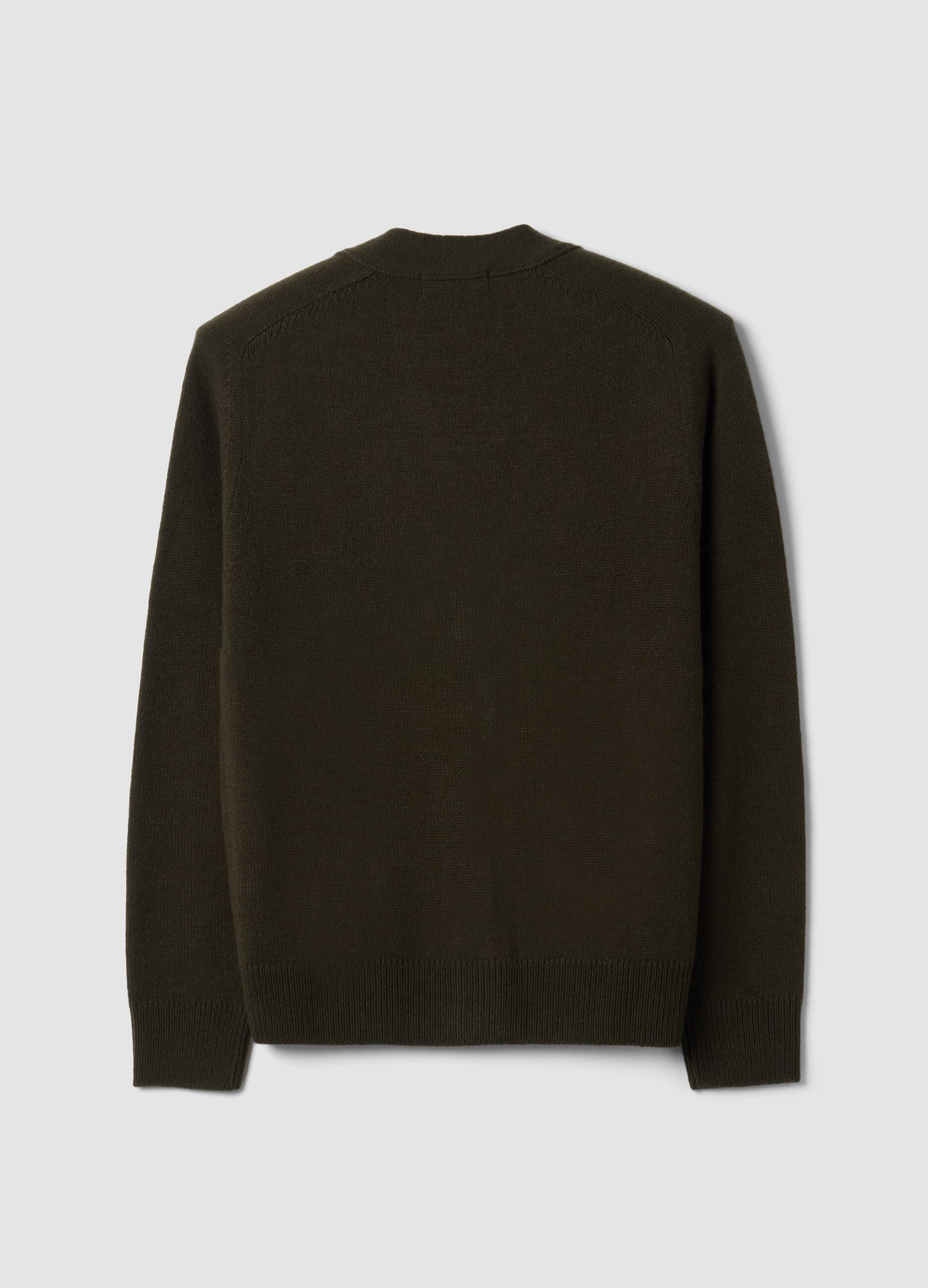 Green wool-blend cardigan with deep V-neck