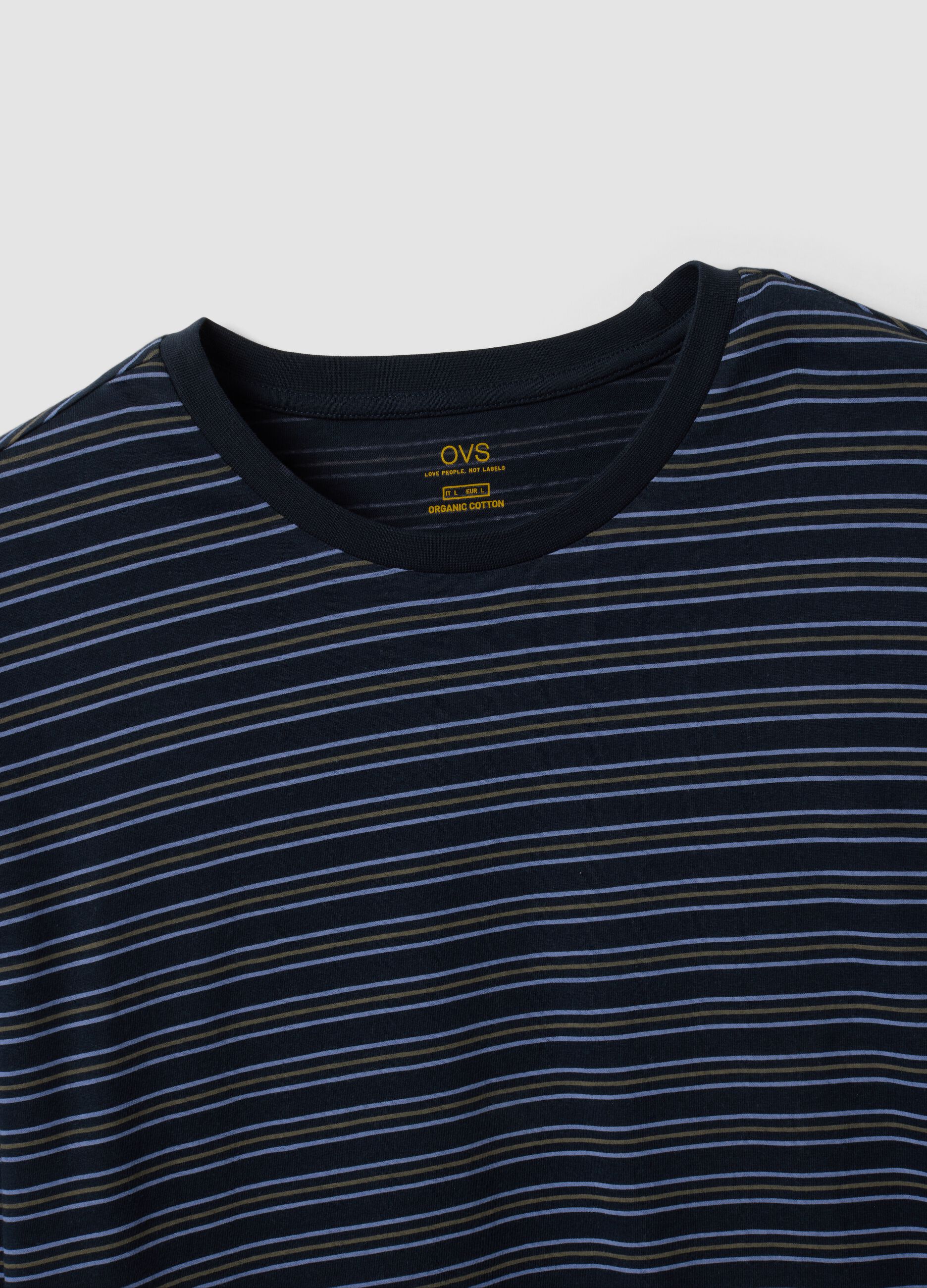 Navy blue striped pure organic cotton crew-neck pyjamas