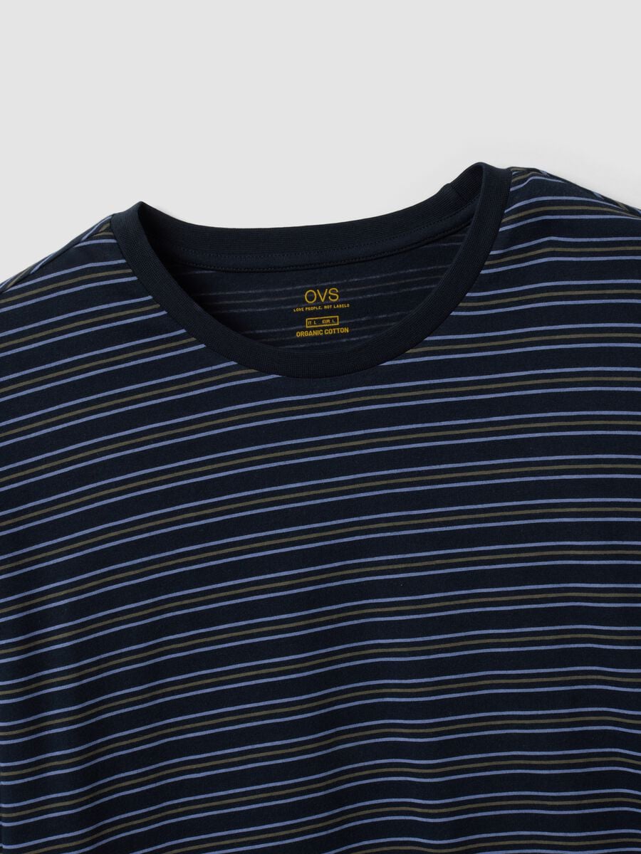 Navy blue striped pure organic cotton crew-neck pyjamas_1