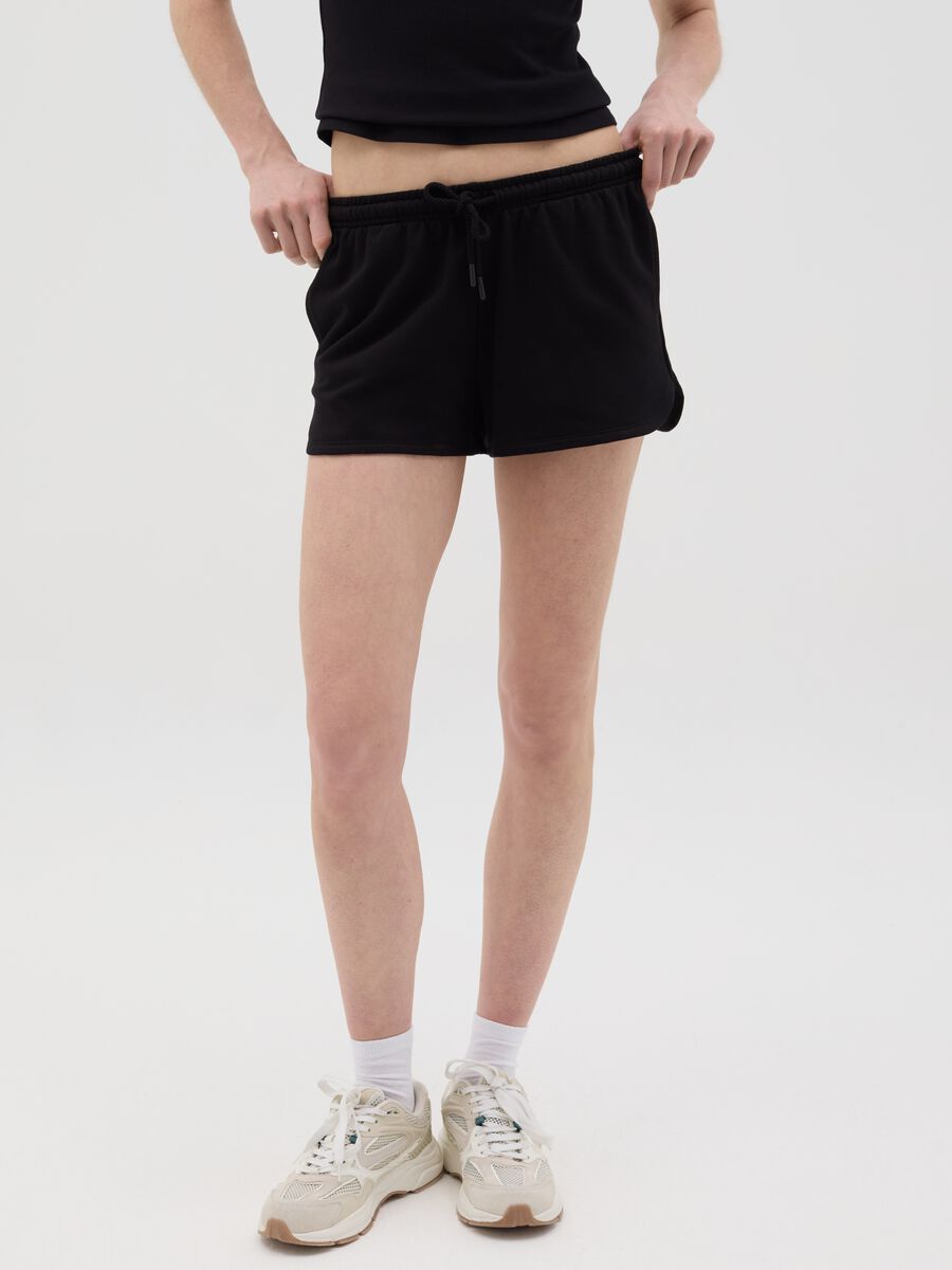 Black French terry shorts with drawstring_1