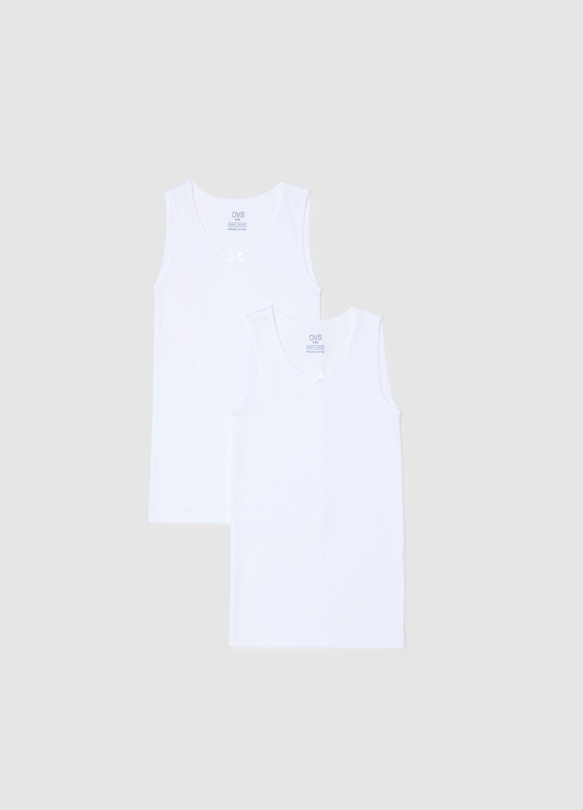 Pack of two sleeveless white cotton t-shirts for girls - regular fit