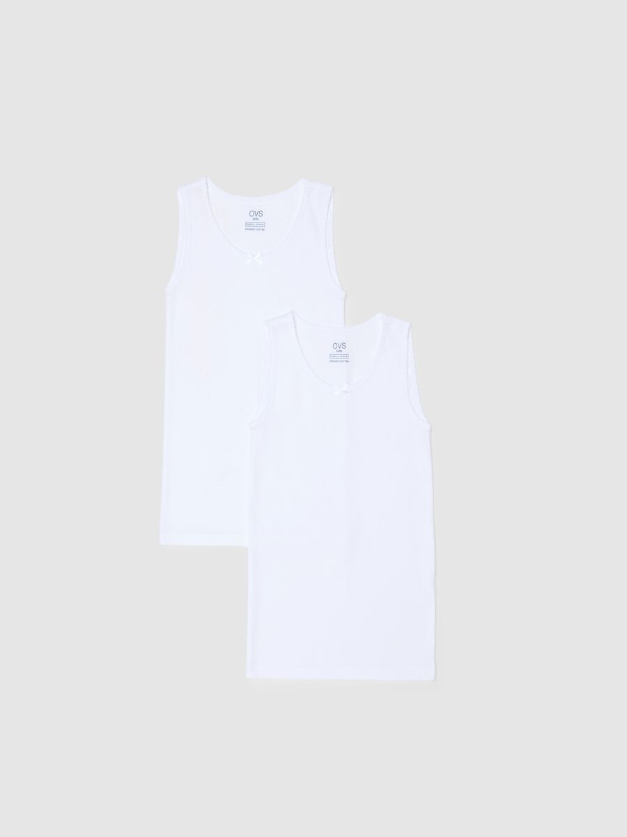 Pack of two sleeveless white cotton t-shirts for girls - regular fit_0