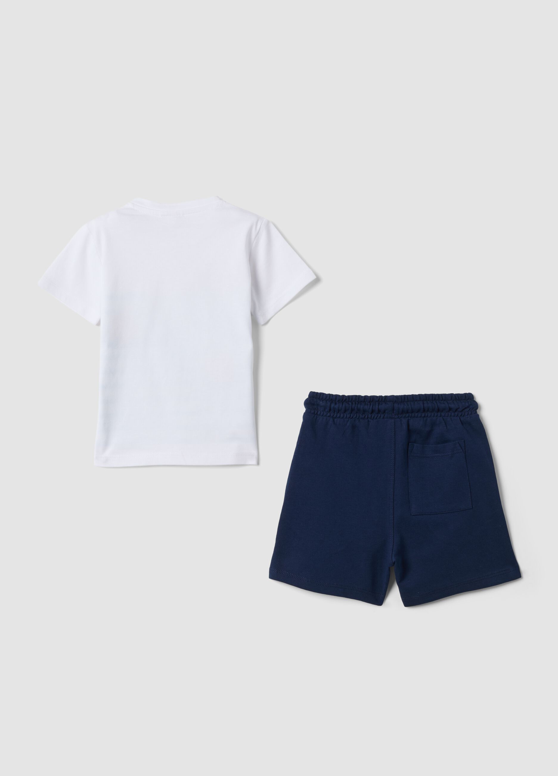 Blue and white pure cotton T-shirt and shorts set for baby boy, regular fit