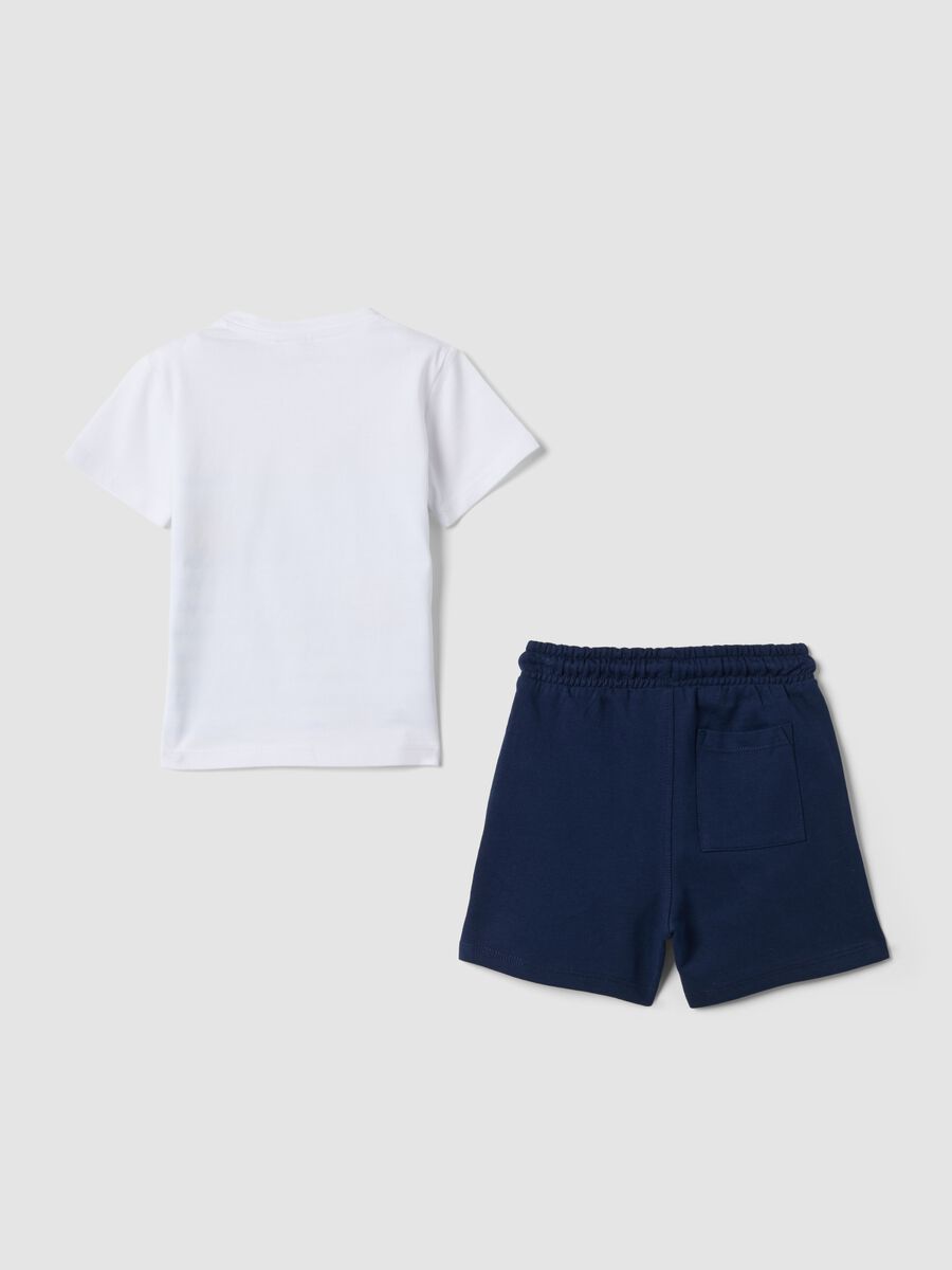 Blue and white pure cotton T-shirt and shorts set for baby boy, regular fit_1