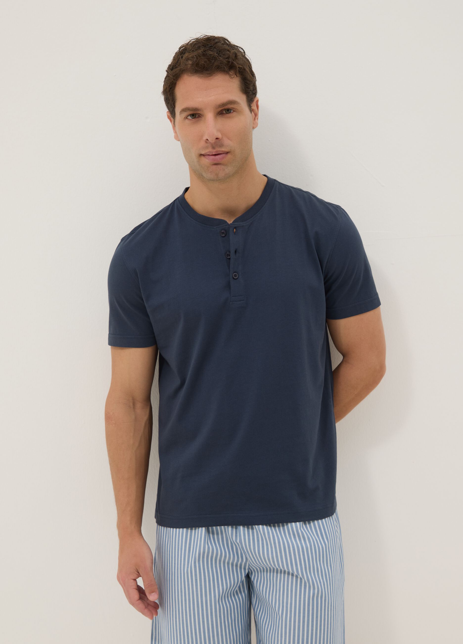 Pigiama corto in puro cotone multicolor regular fit